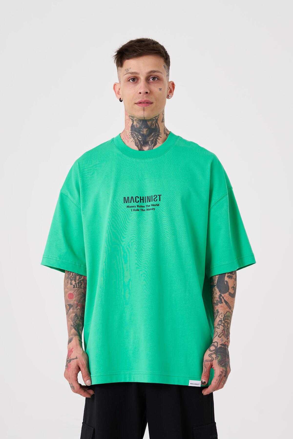 تیشرت مردانه نقش پولی چاپ شده سایز بزرگ سبز روشن