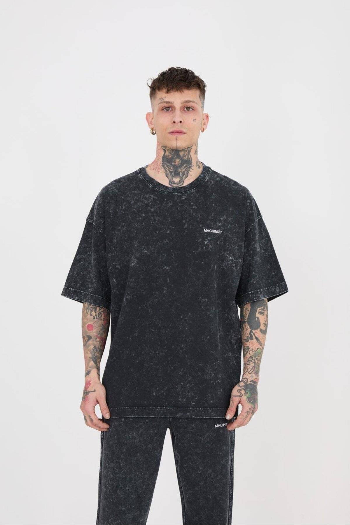 تیشرت مردانه لاکچری شسته شده پایه اور سایز خالدار خاکستری