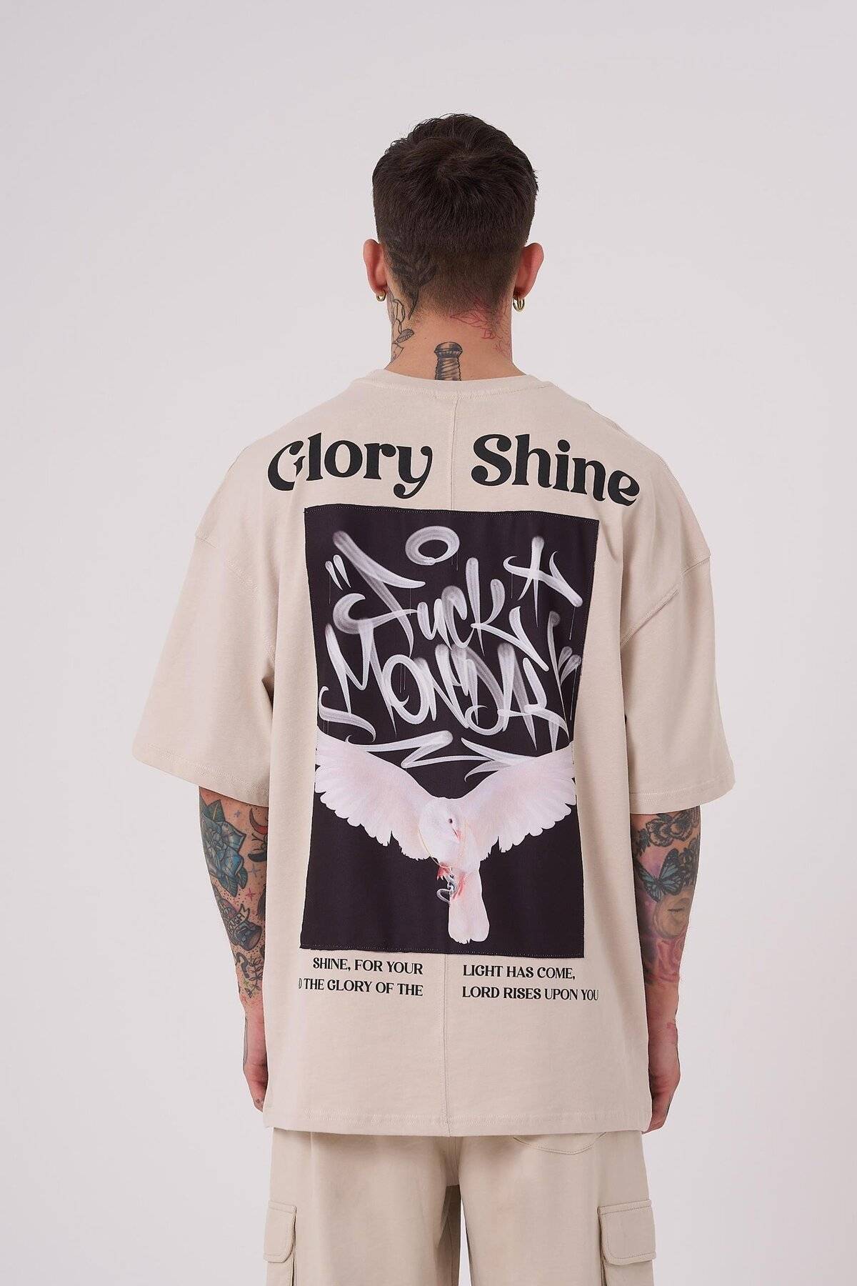 تیشرت مردانه گلوری شاین چاپ سایز بزرگ یخی خاکستری