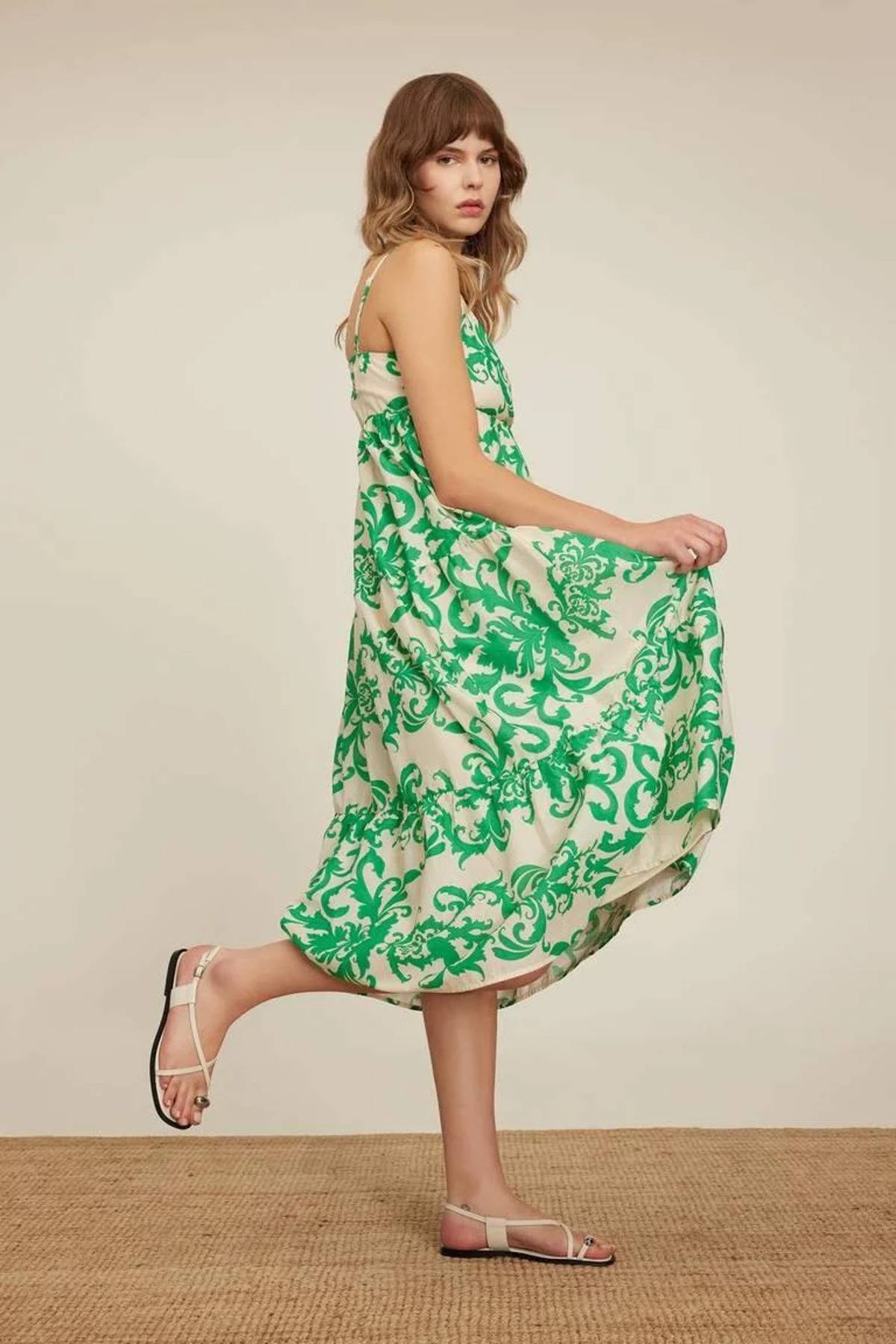 لباس ماکسی با بند یقه وییل طرح دار C4871axgn319mc