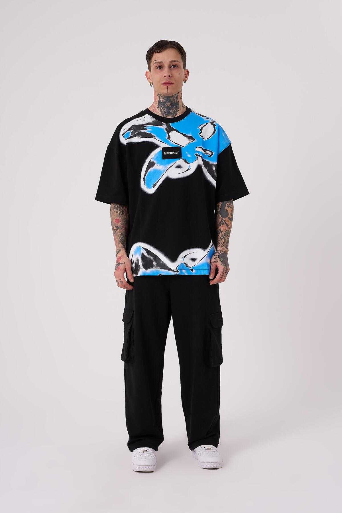 تیشرت مردانه بنفش با چاپ گل نیلوفر آبی سایز بزرگ