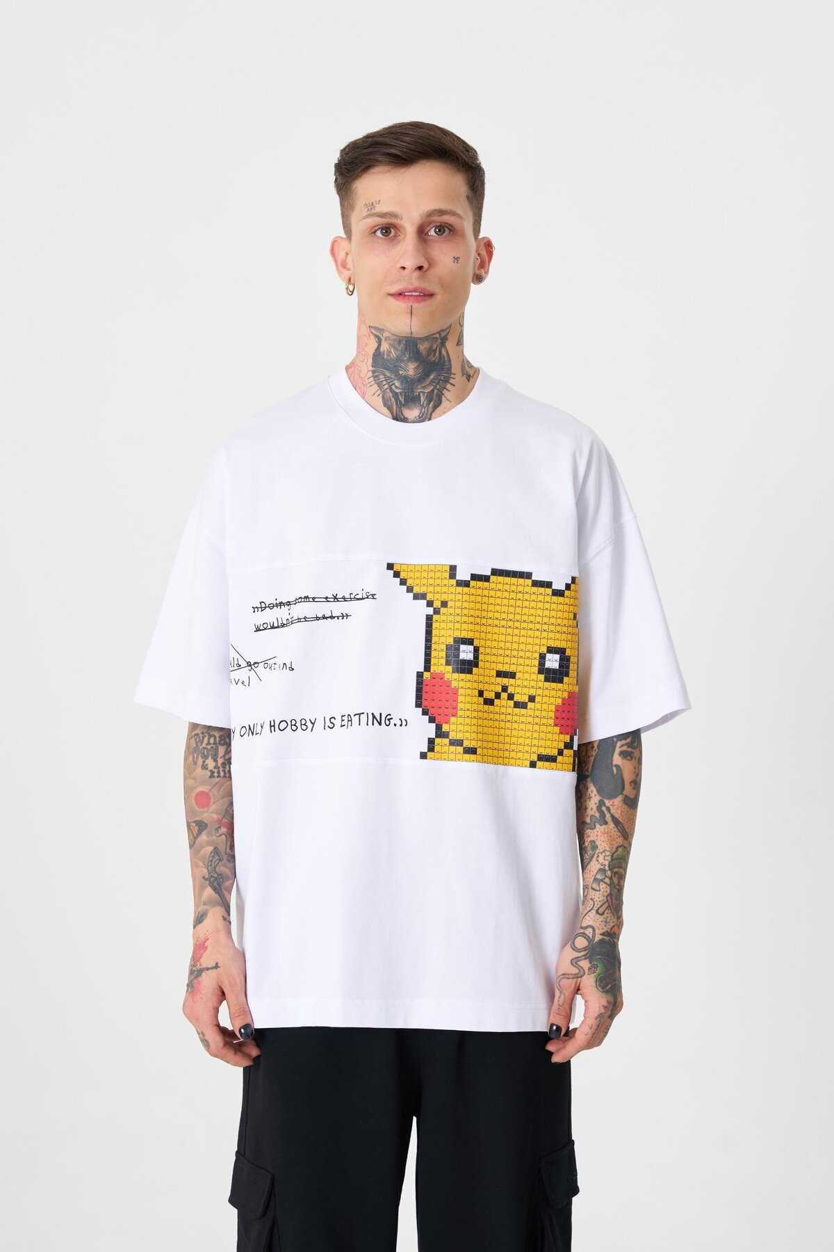 تیشرت مردانه با چاپ پیکاچو سبز روشن