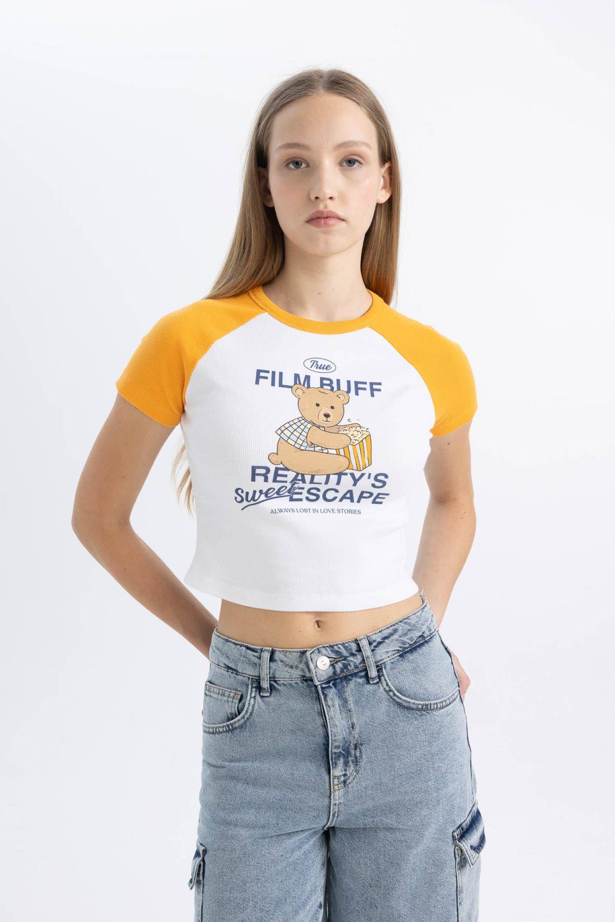 تیشرت آستین کوتاه چاپ شده با یقه خدمه خنک