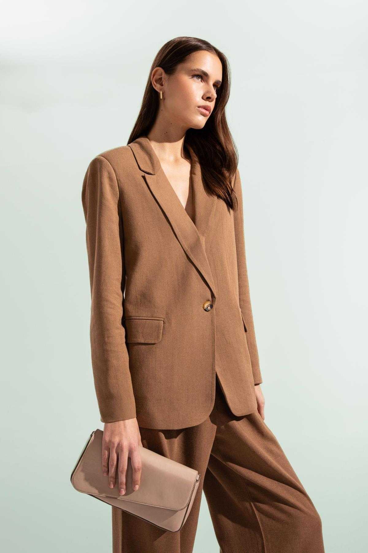 کاپشن کتانی ترکیبی با تناسب معمولی