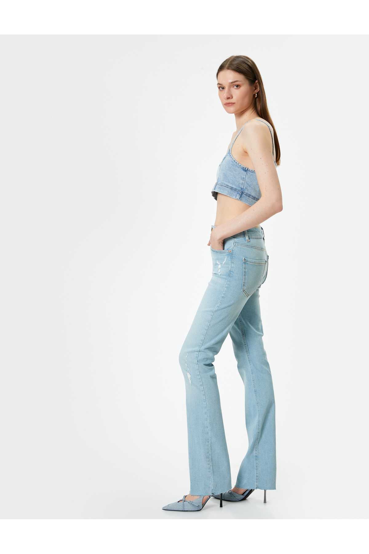 شلوار جین گشاد سبک و باریک با کمر بلند - ویکتوریا اسلیم جین