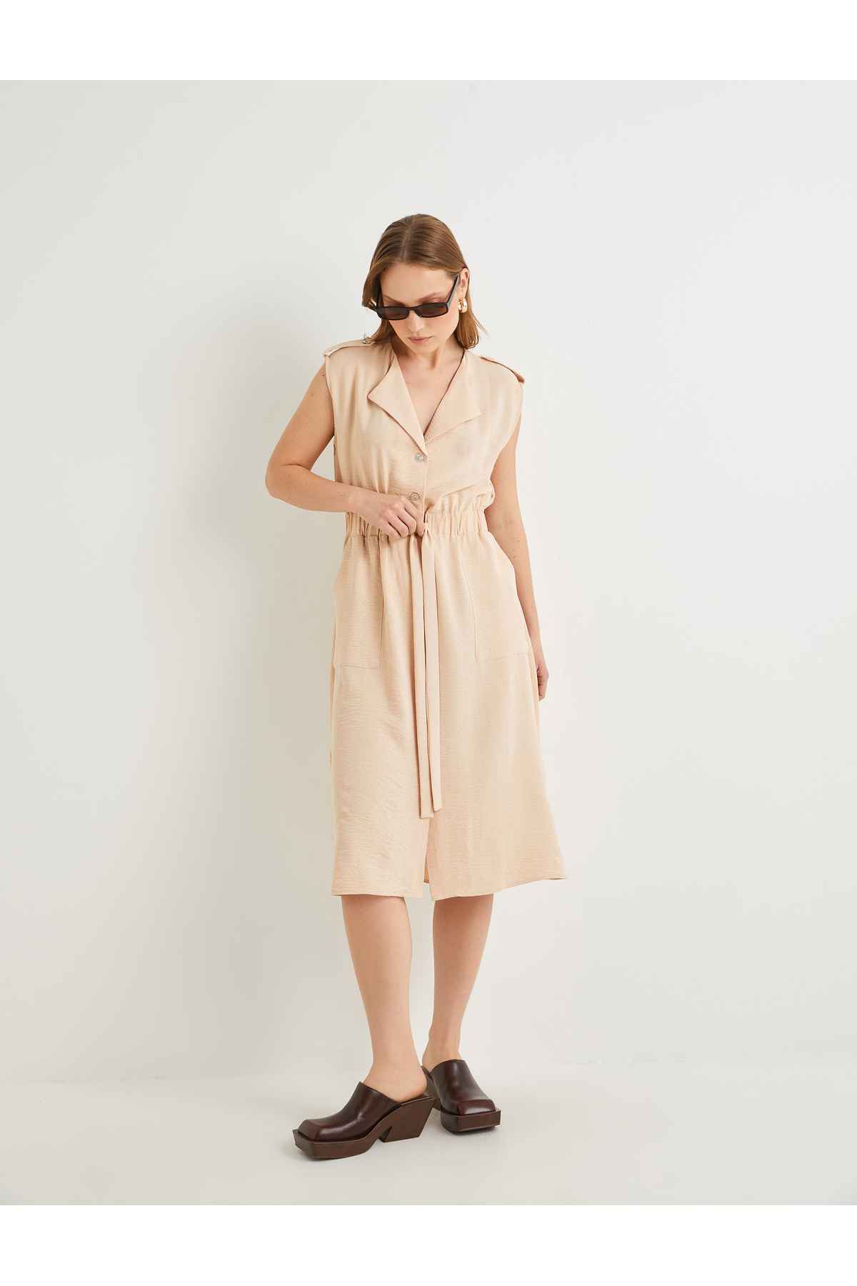 پیراهن میدی کمربند کمربند جیبی کمربند