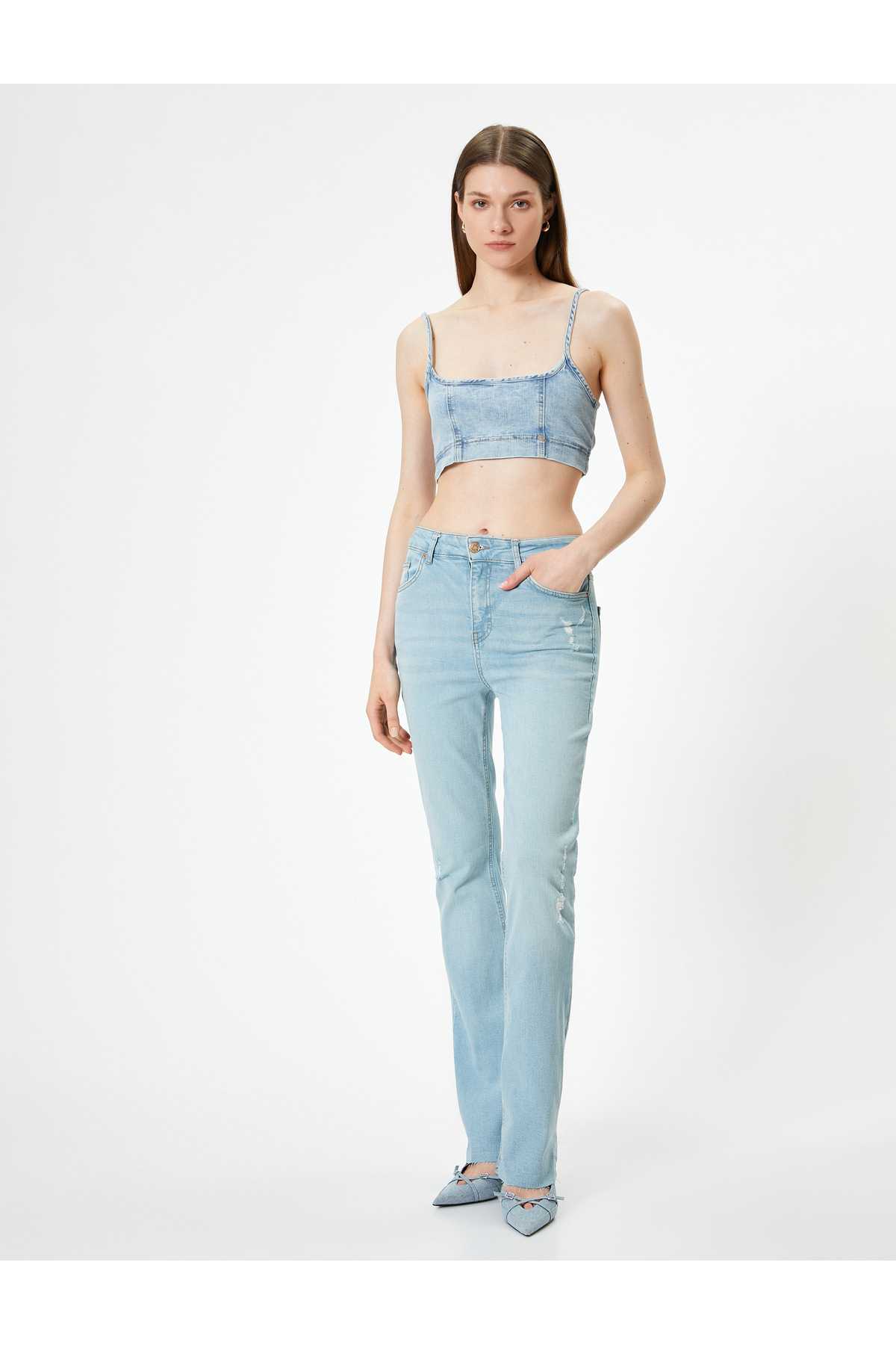 شلوار جین گشاد سبک و باریک با کمر بلند - ویکتوریا اسلیم جین