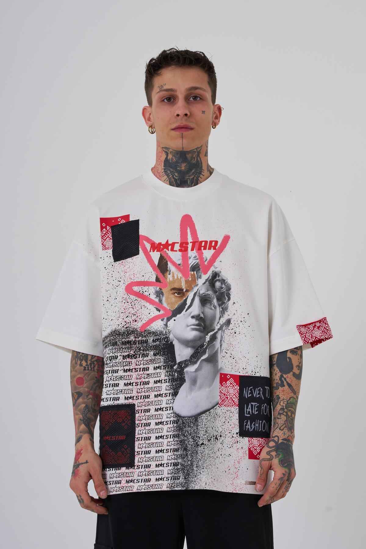 تیشرت اکرو سایز چاپ شده با مجسمه مک استار مردانه