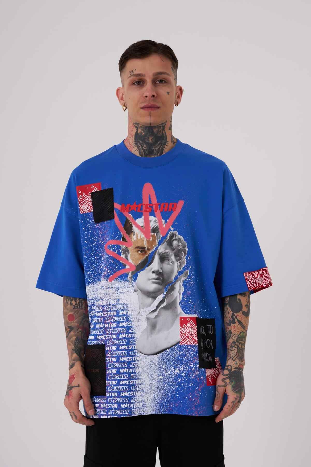تیشرت اکرو سایز چاپ شده با مجسمه مک استار مردانه