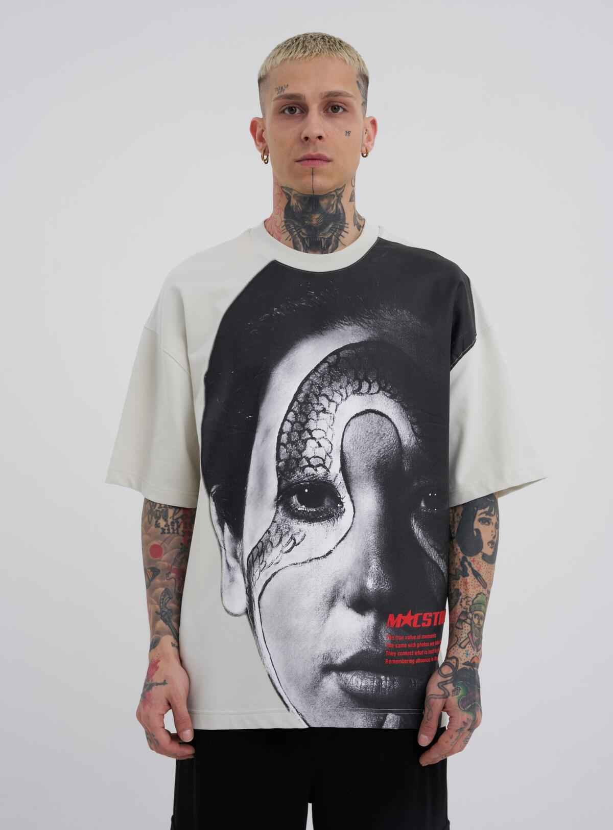 تیشرت مردانه Macstar Snake Face Oversize Ecru