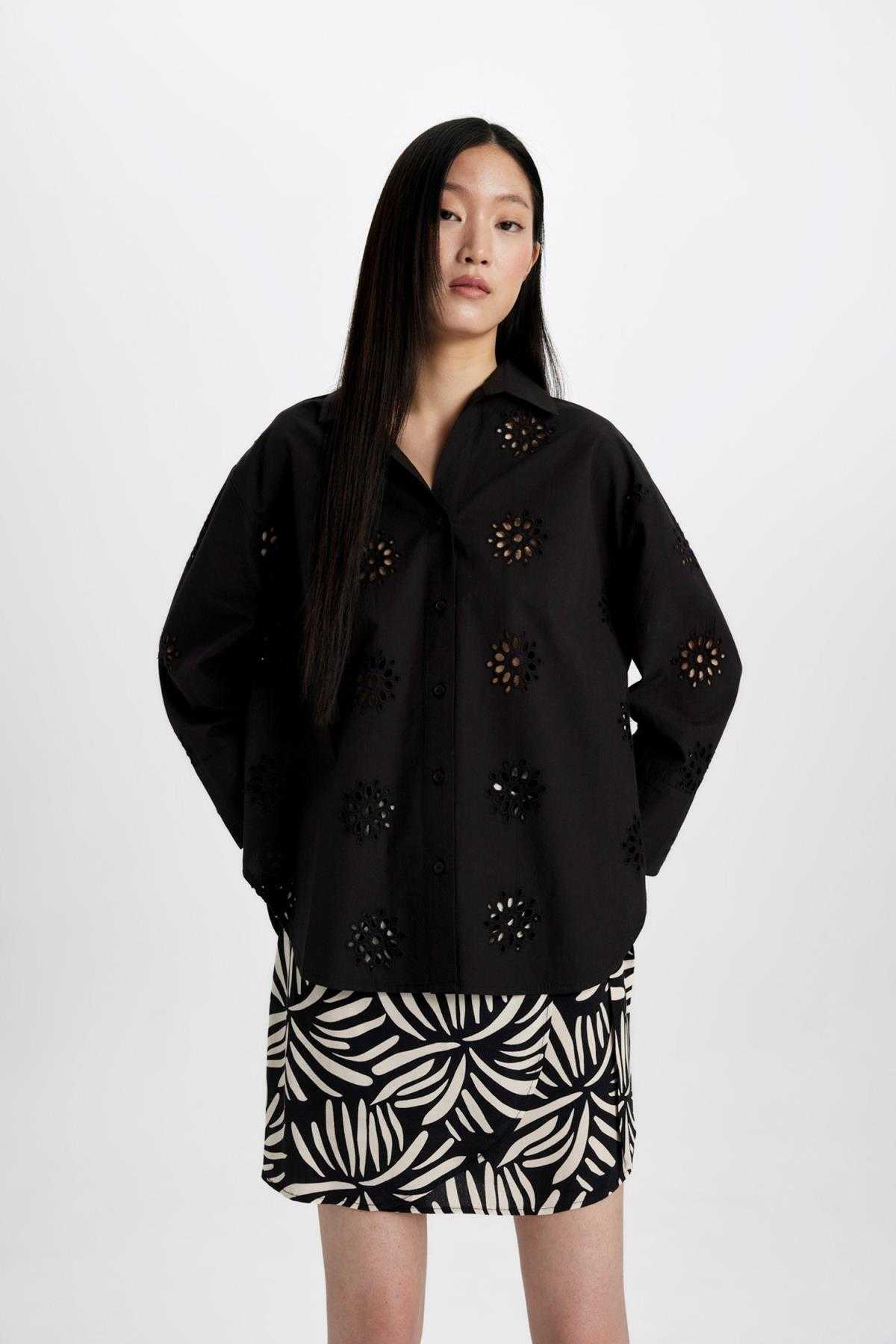 پیراهن آستین بلند گلدوزی بزرگ سایز