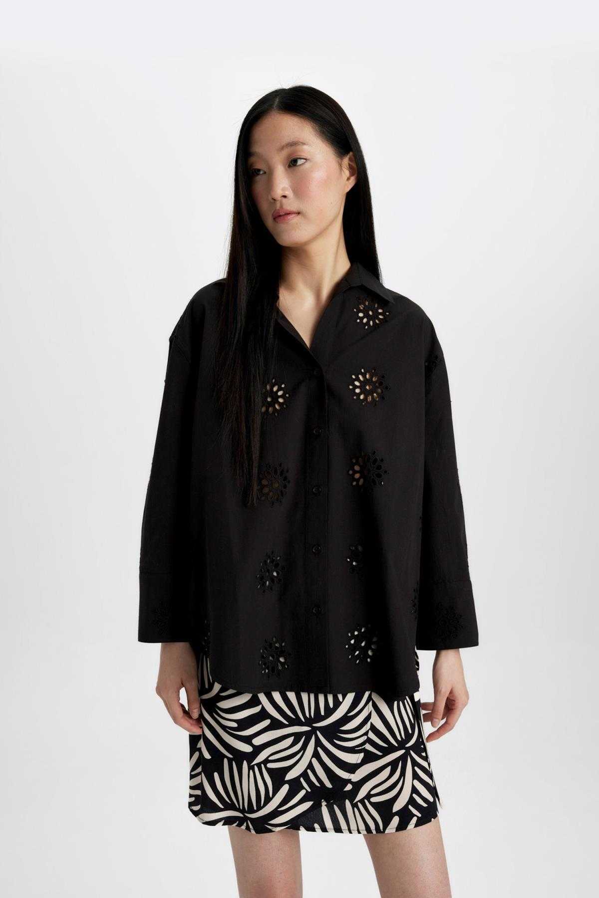 پیراهن آستین بلند گلدوزی بزرگ سایز