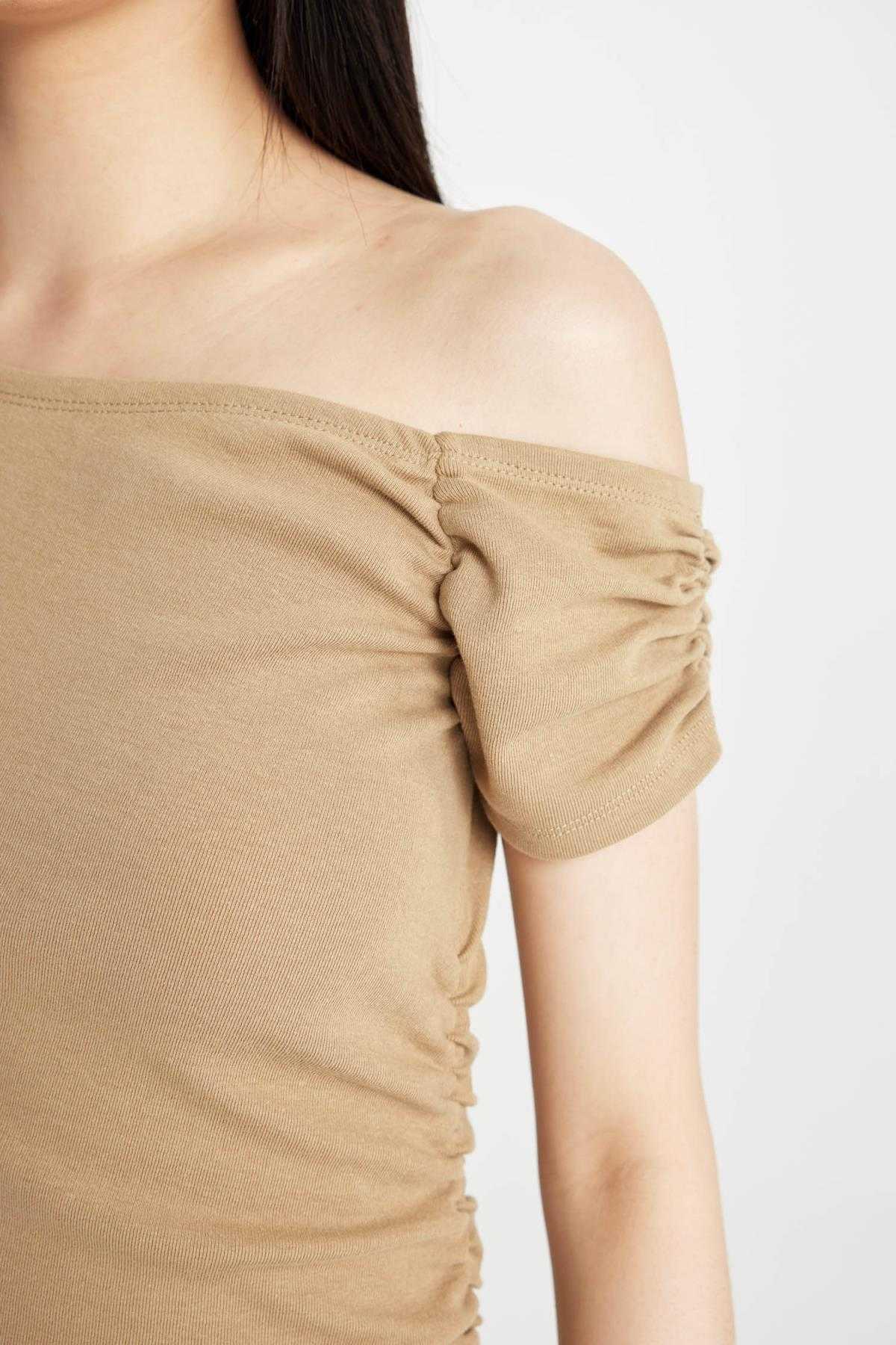 لباس میدی آستین کوتاه آجدار بادیکن یک شانه