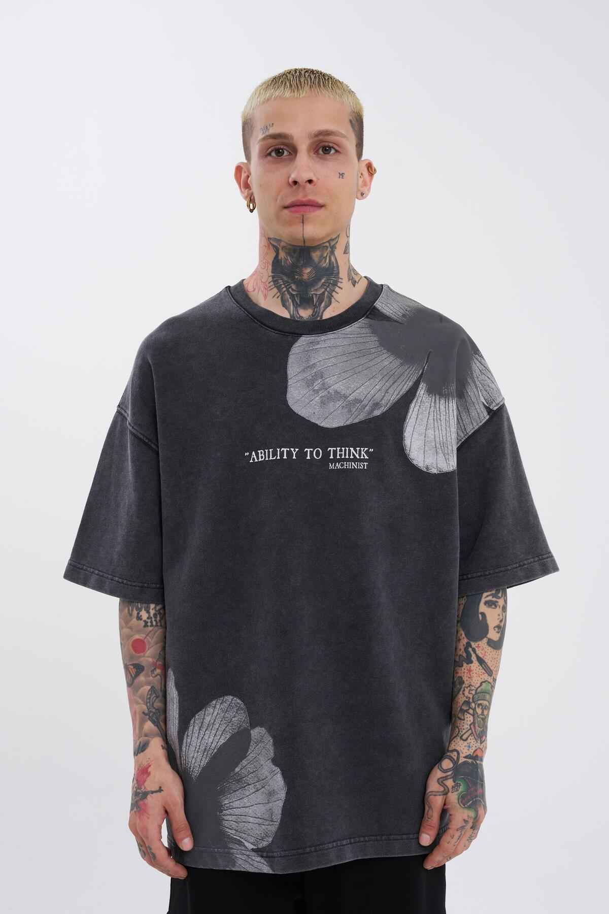 تیشرت ابری طرح گل های شسته مردانه