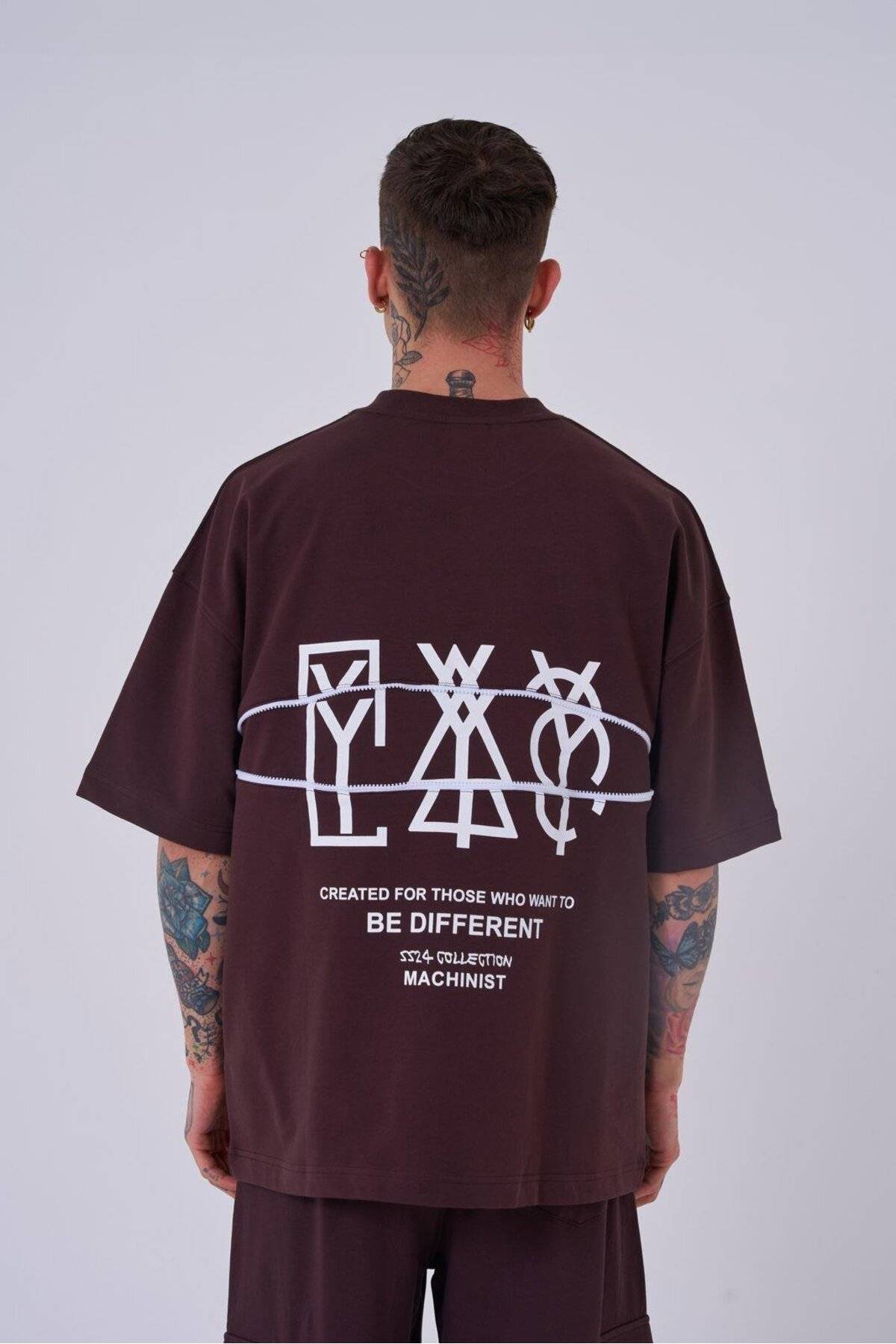 تیشرت مردانه زیپ دار چاپ شده با تیشرت قهوه ای سایز بزرگ