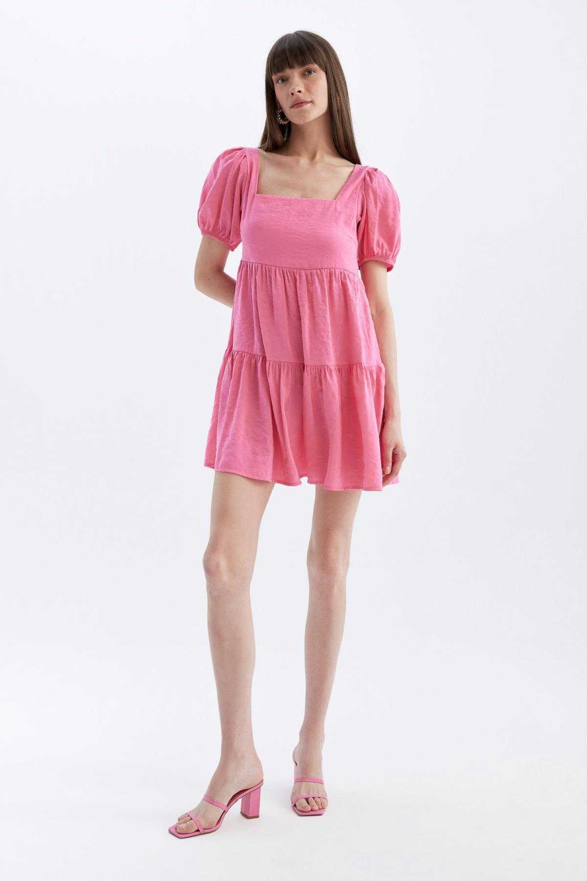 لباس میدی آستین کوتاه یقه مربعی بیبی دال