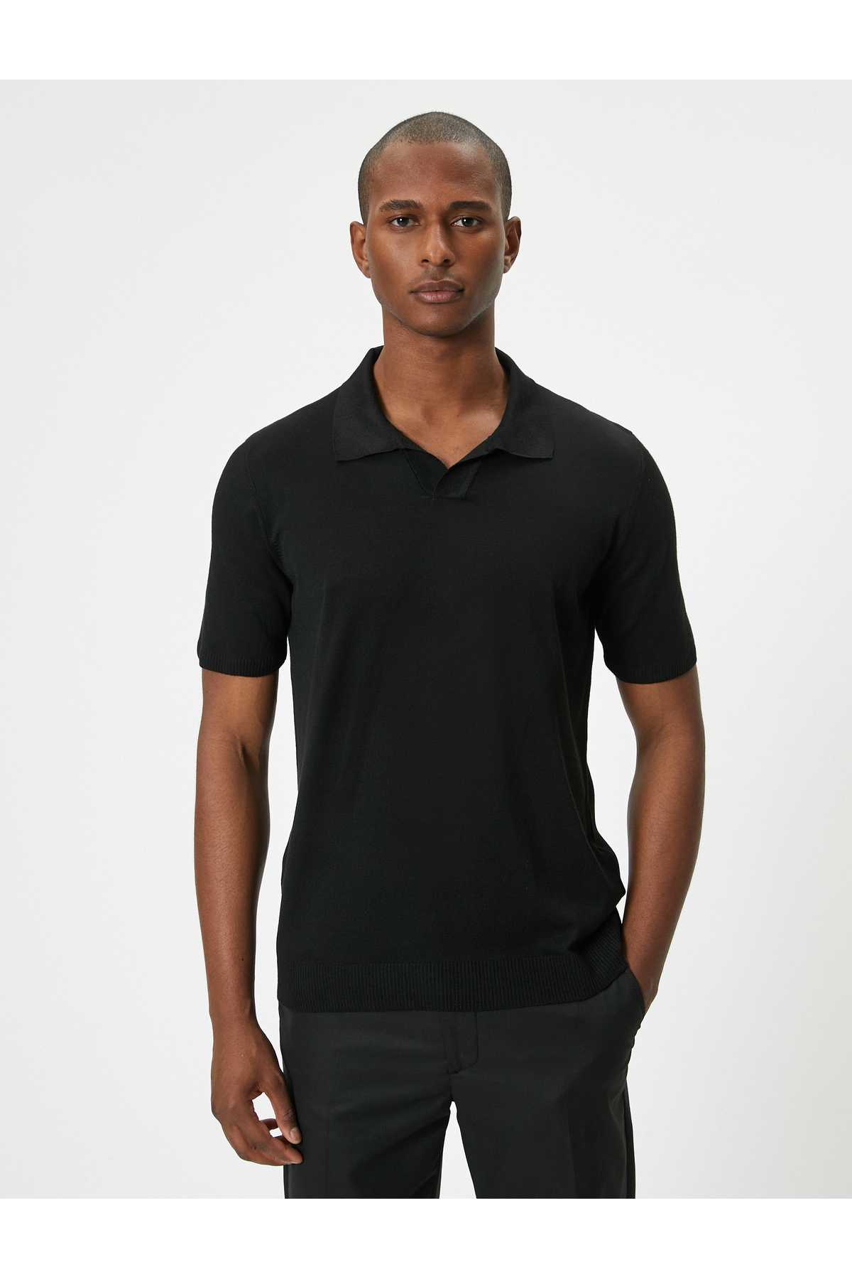 ژاکت بافتنی یقه پولو ژاکت باریک آستین کوتاه برس دار