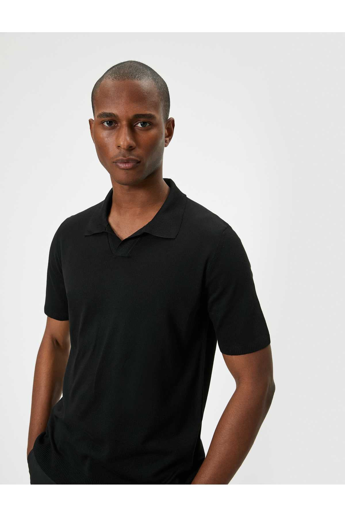 ژاکت بافتنی یقه پولو ژاکت باریک آستین کوتاه برس دار