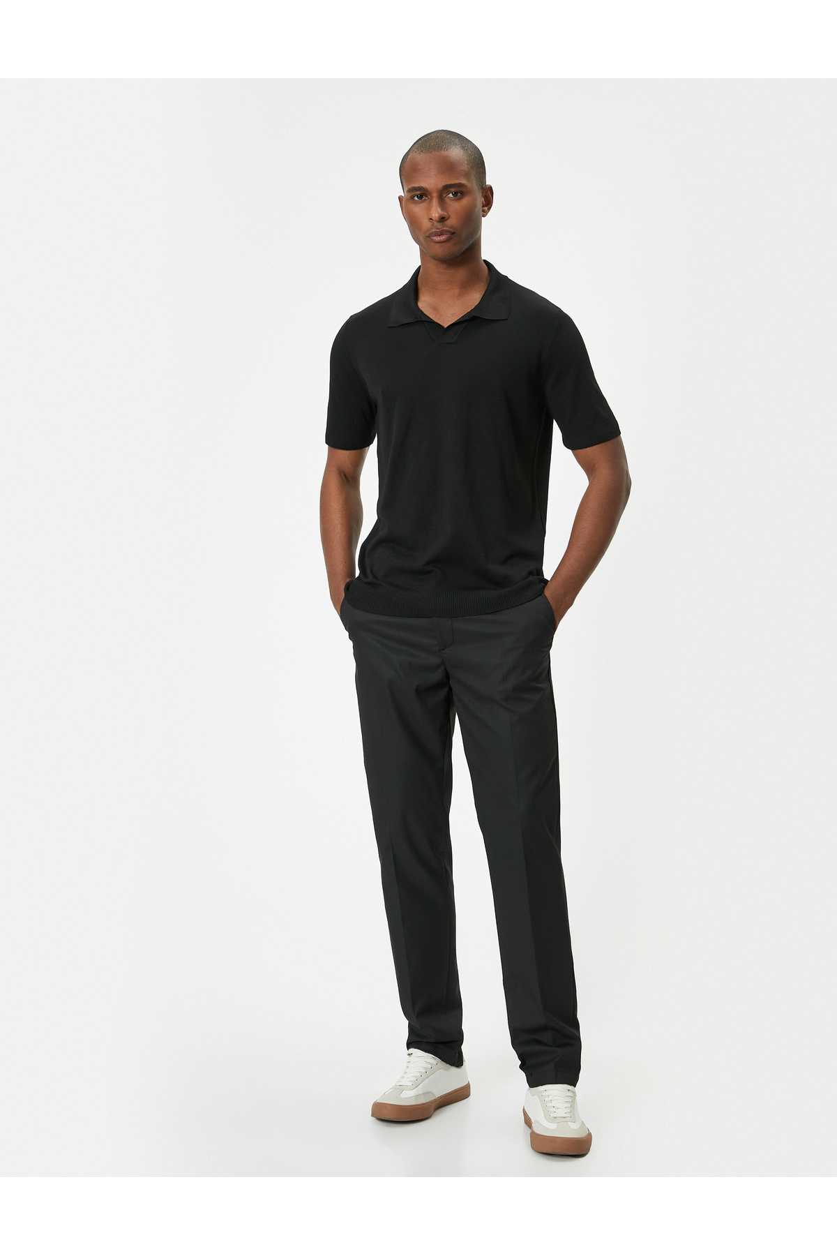 ژاکت بافتنی یقه پولو ژاکت باریک آستین کوتاه برس دار