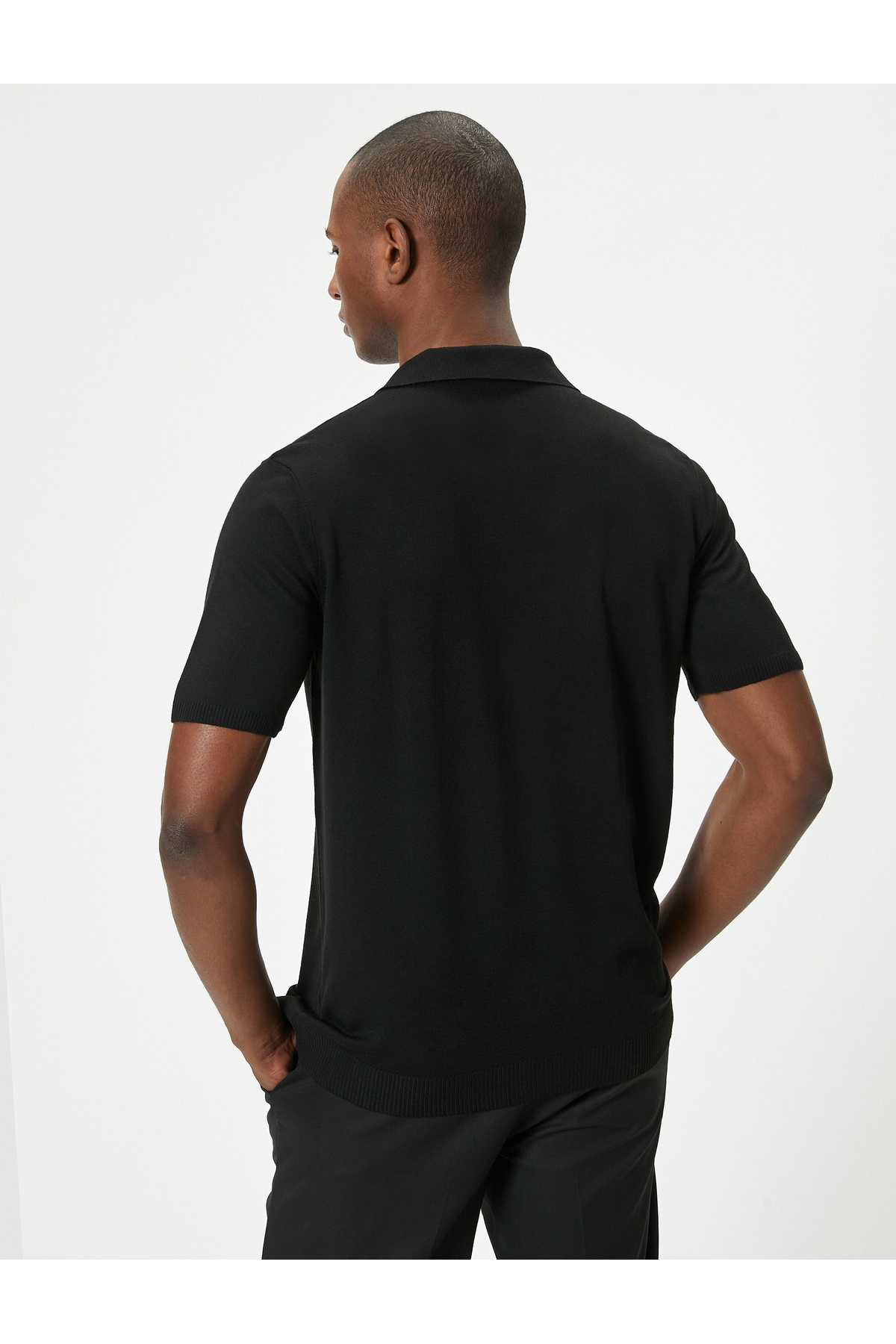 ژاکت بافتنی یقه پولو ژاکت باریک آستین کوتاه برس دار