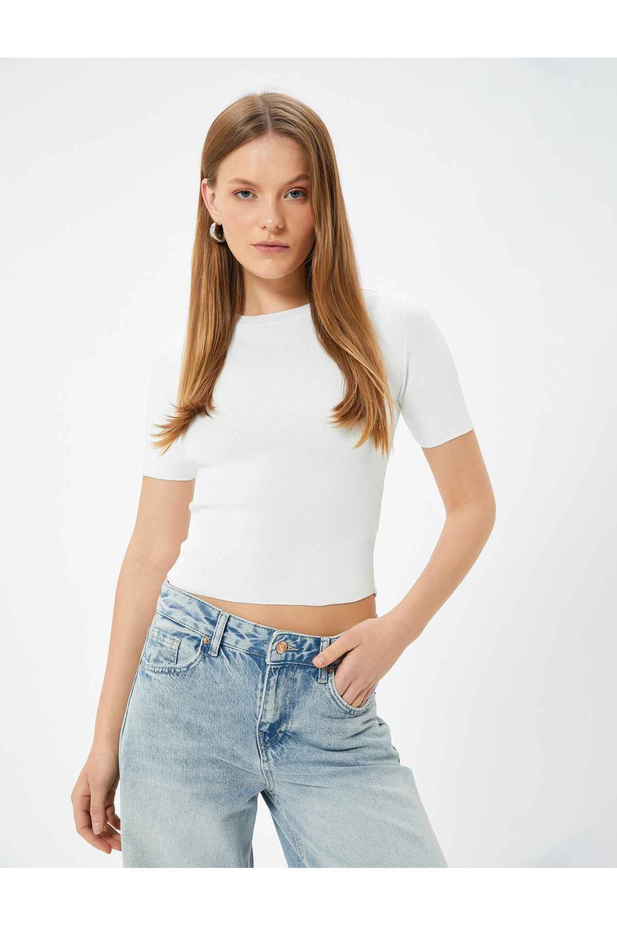 یقه آستین کوتاه ژاکت بافتنی Crop