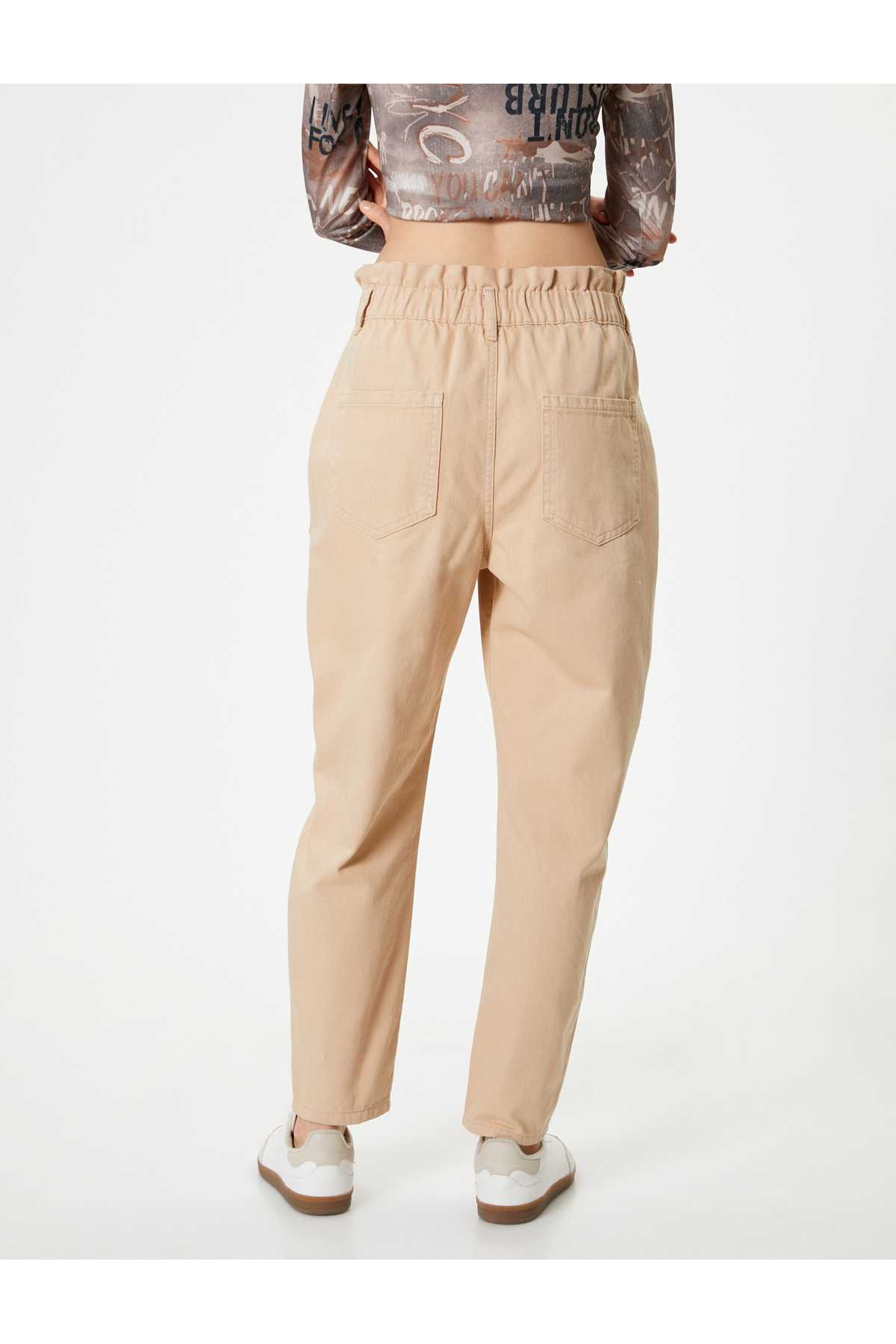 شلوار جین کمر بلند با کمر الاستیک - جین گشاد