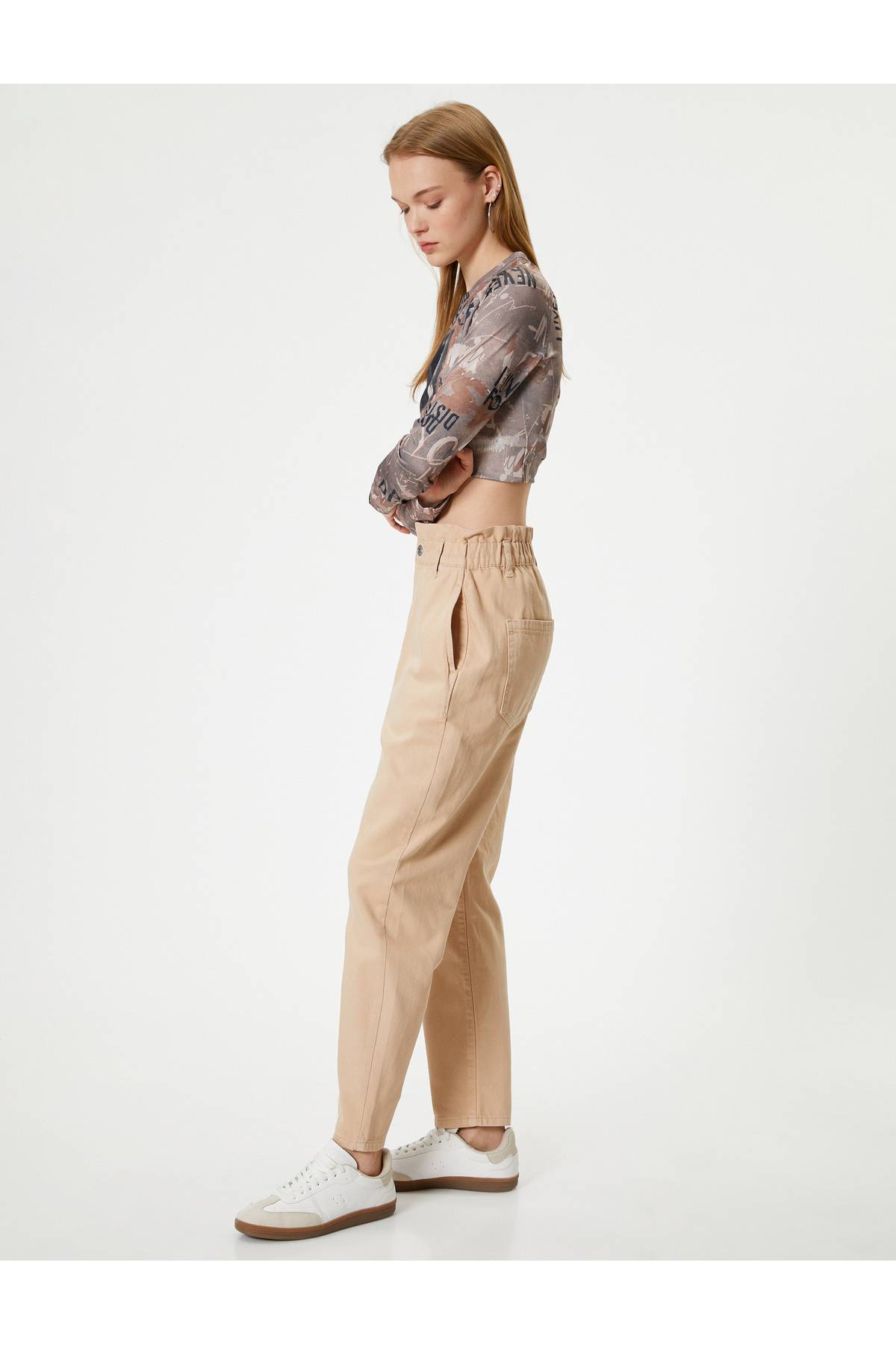 شلوار جین کمر بلند با کمر الاستیک - جین گشاد