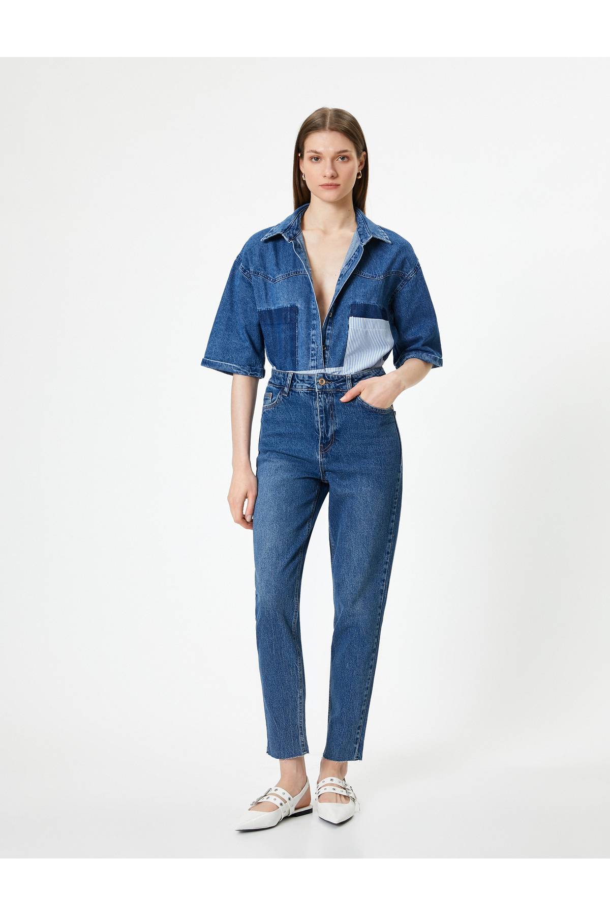 شلوار جین کمر بلند باریک و راست پا نخی - ایو اسلیم جین