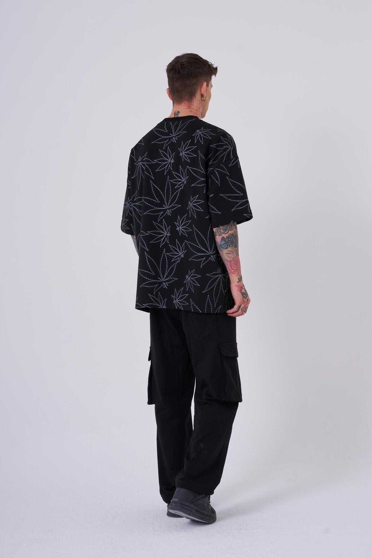 تیشرت اکرو سایز اورسایز پرینت برگ کانا مردانه