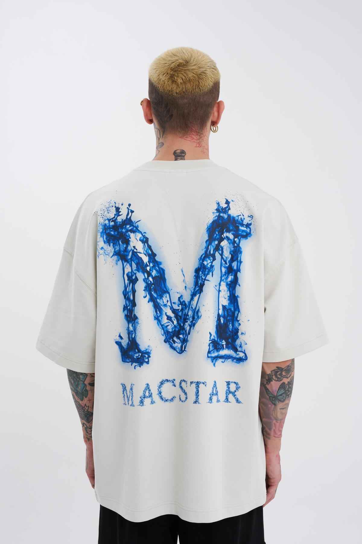 تیشرت مردانه دودی Macstar چاپ شده در سایز بزرگ اکرو