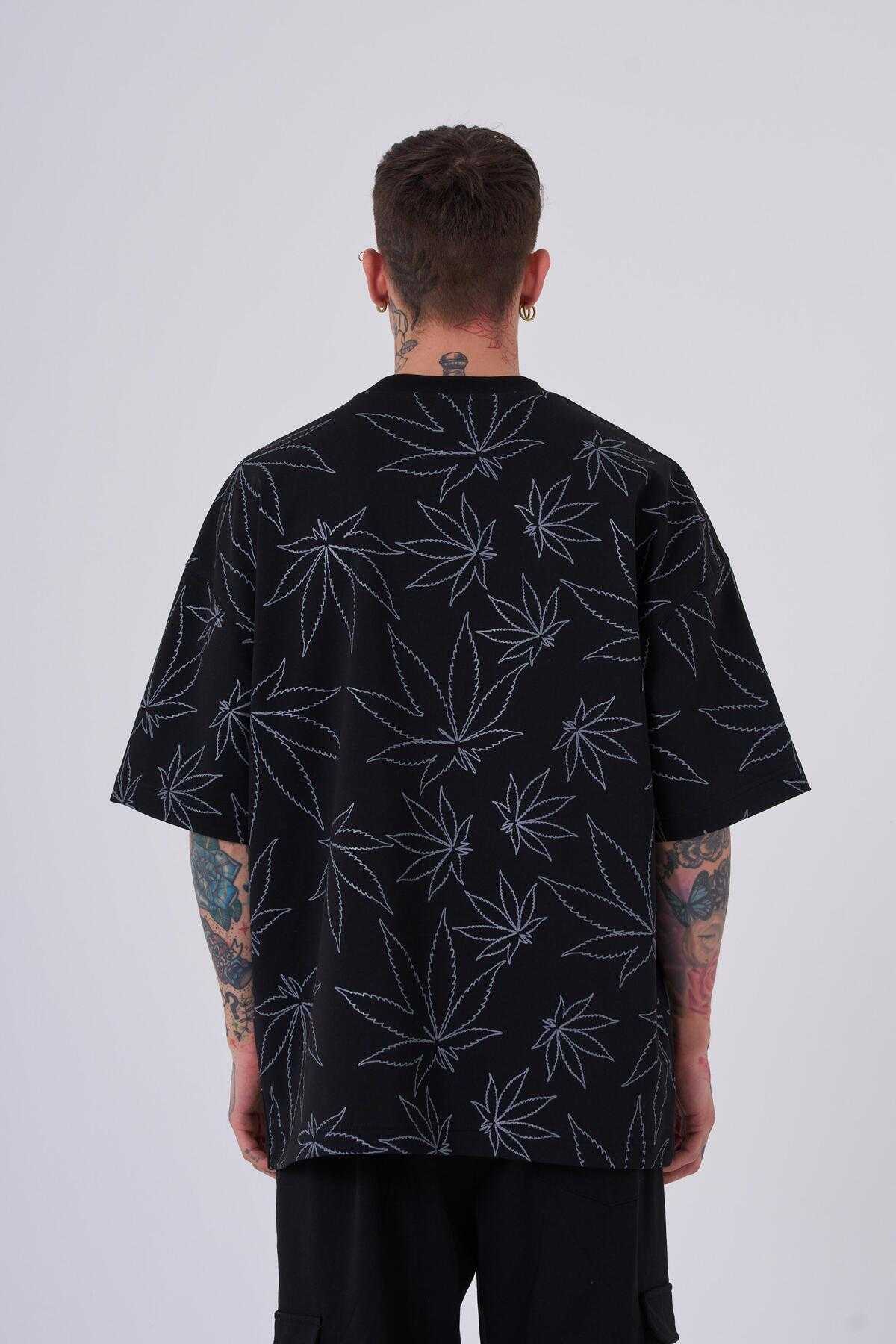 تیشرت اکرو سایز اورسایز پرینت برگ کانا مردانه