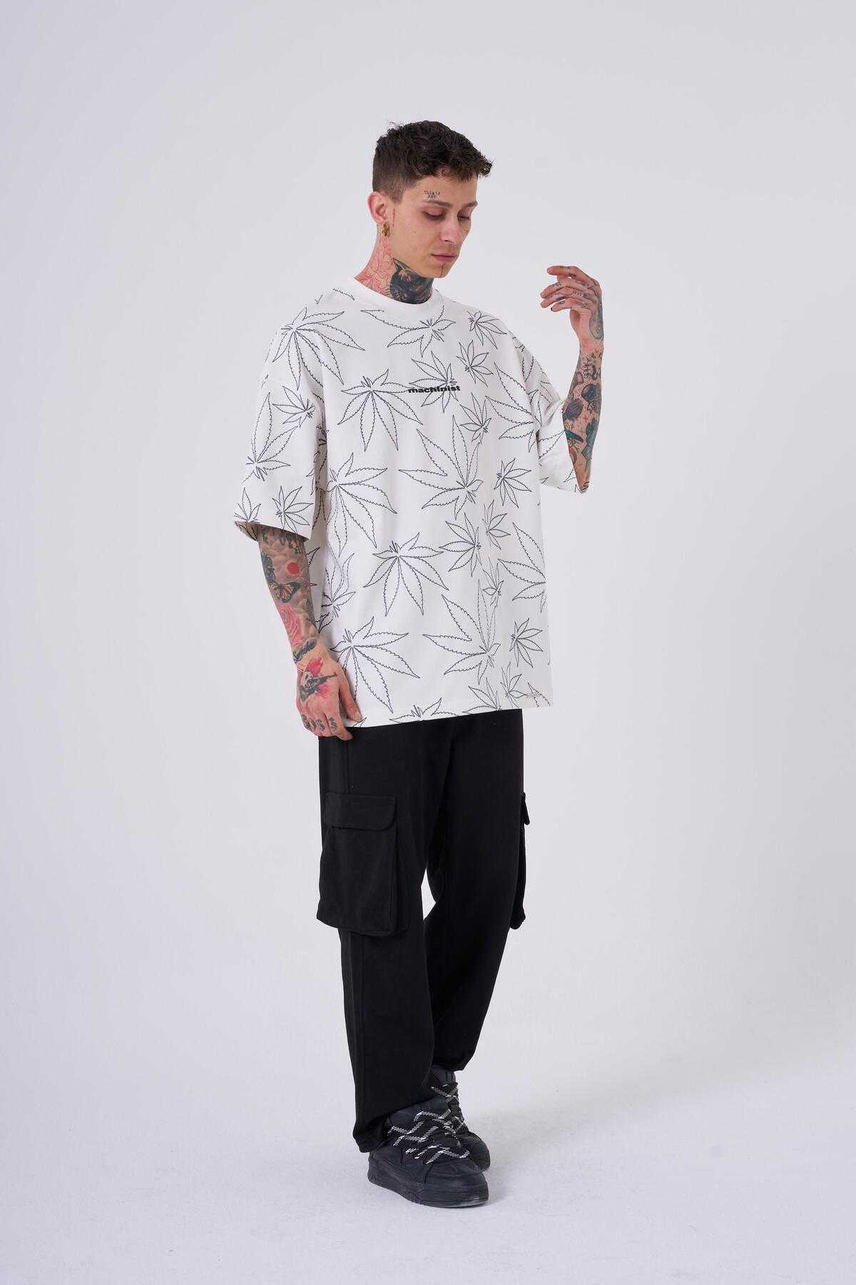 تیشرت اکرو سایز اورسایز پرینت برگ کانا مردانه