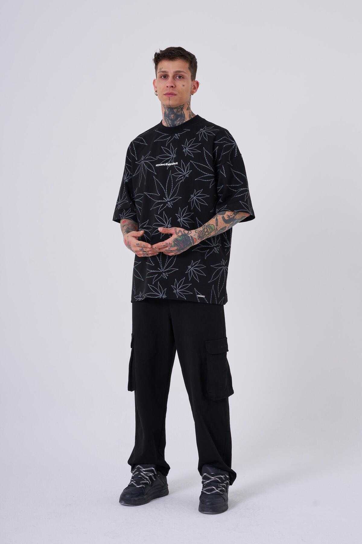 تیشرت اکرو سایز اورسایز پرینت برگ کانا مردانه