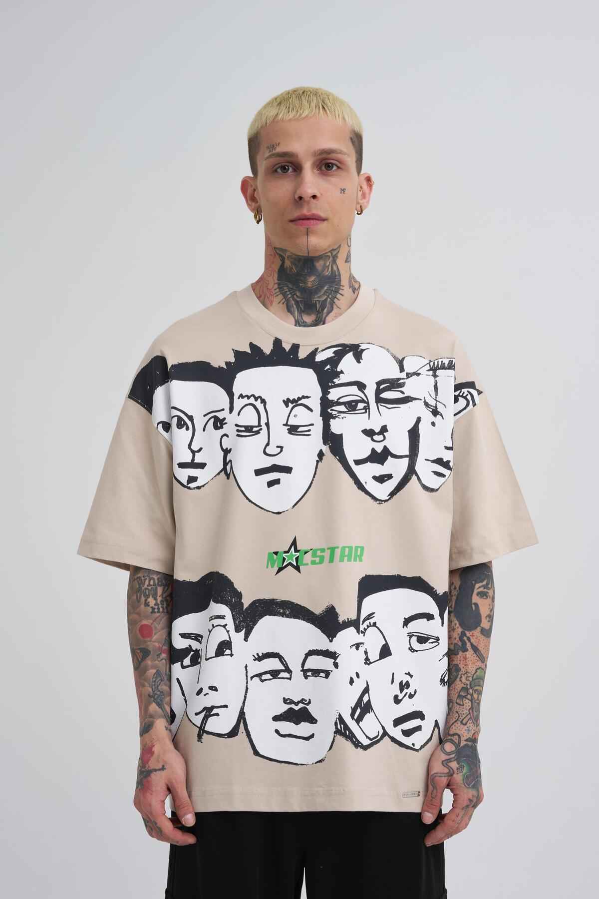 تیشرت مردانه Macstar Heads Oversize سبز روشن