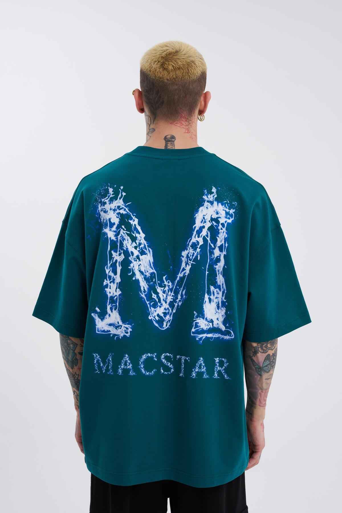 تیشرت مردانه دودی Macstar چاپ شده در سایز بزرگ اکرو