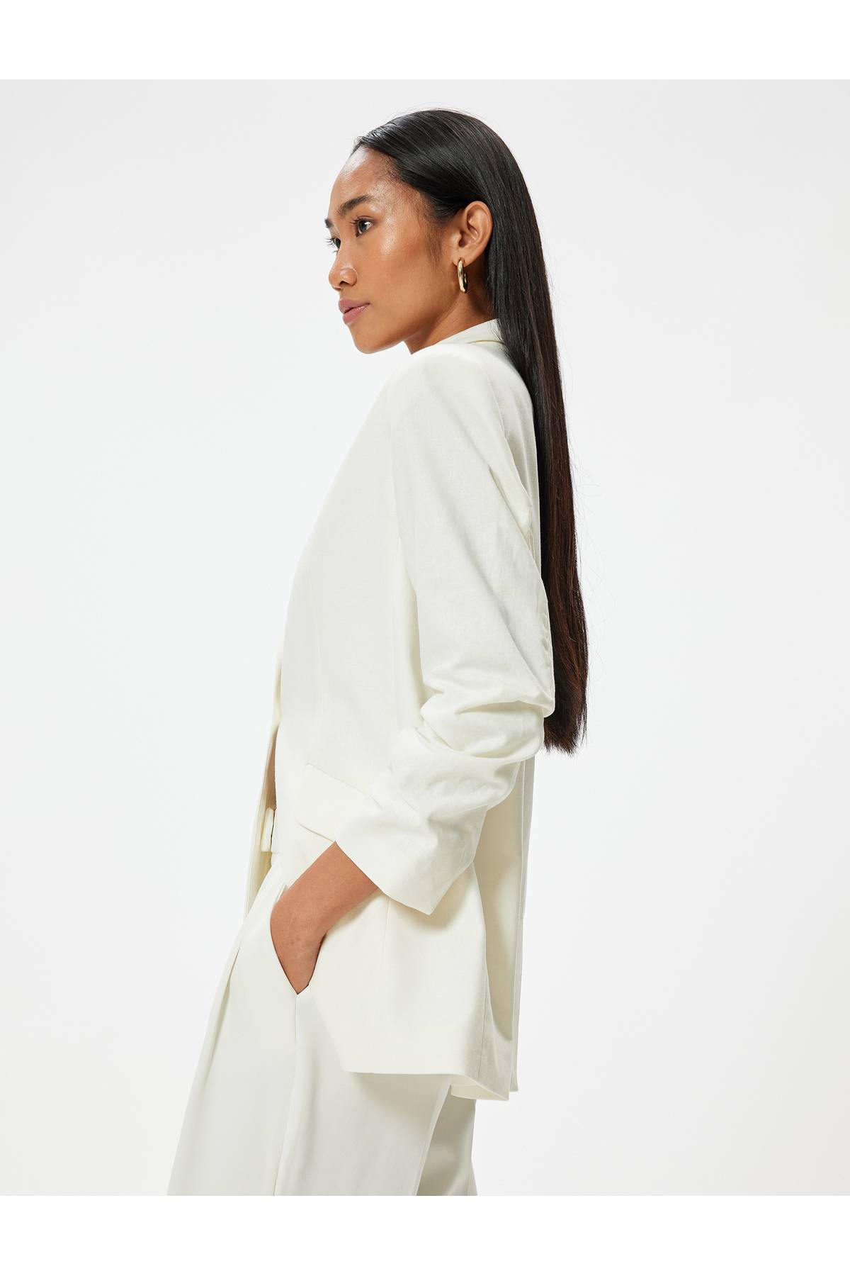 کاپشن کتانی دو سینه کتانی با روکش جزئیات جیب فلپ