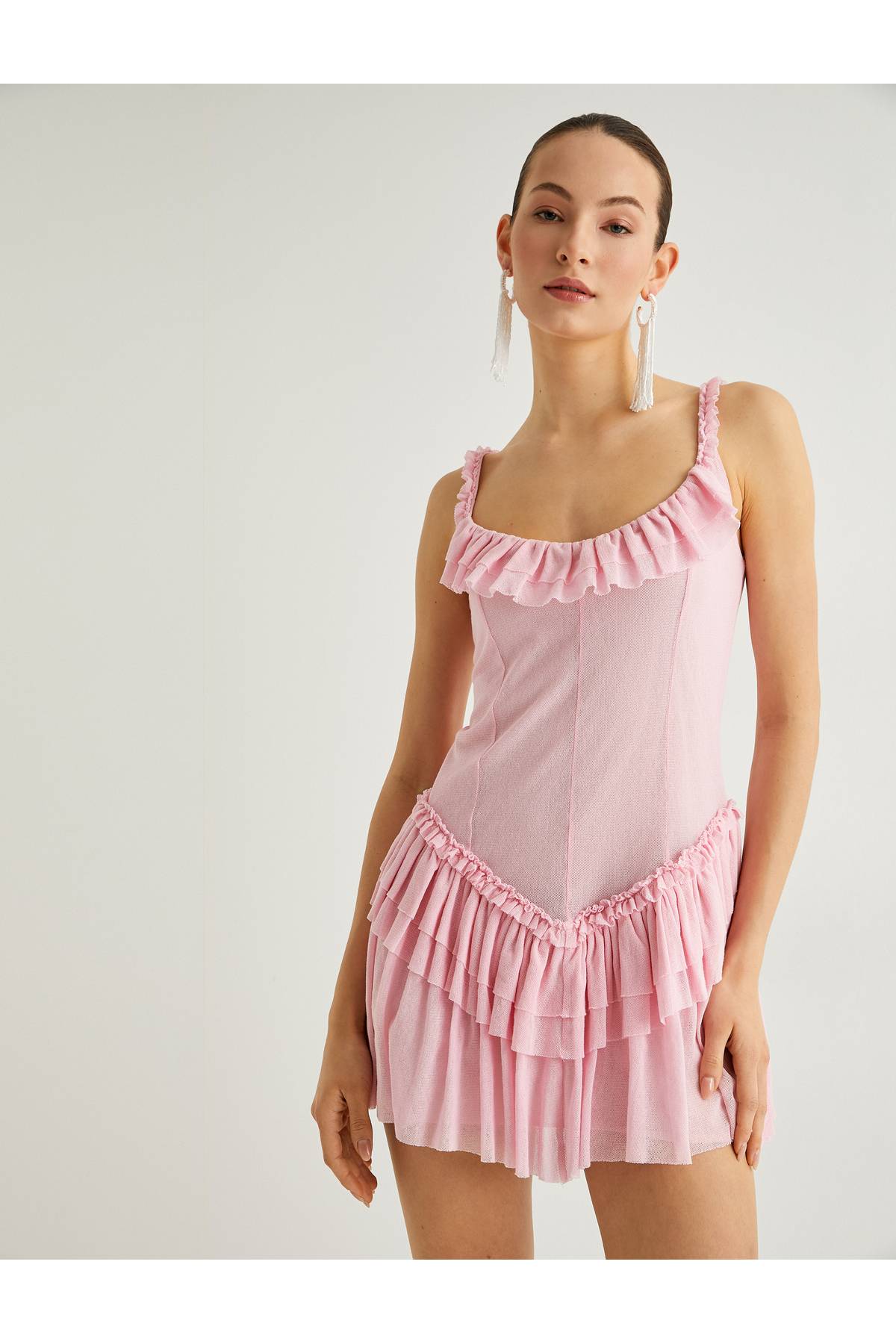 مینی لباس بند نازک بند دار با آستر