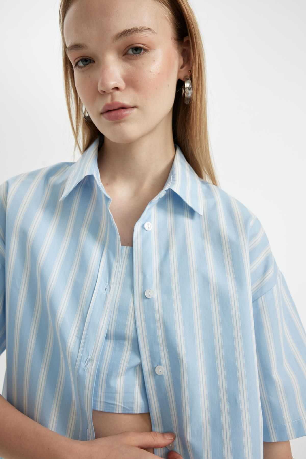 پیراهن آستین کوتاه پوپلین با سایز بزرگ