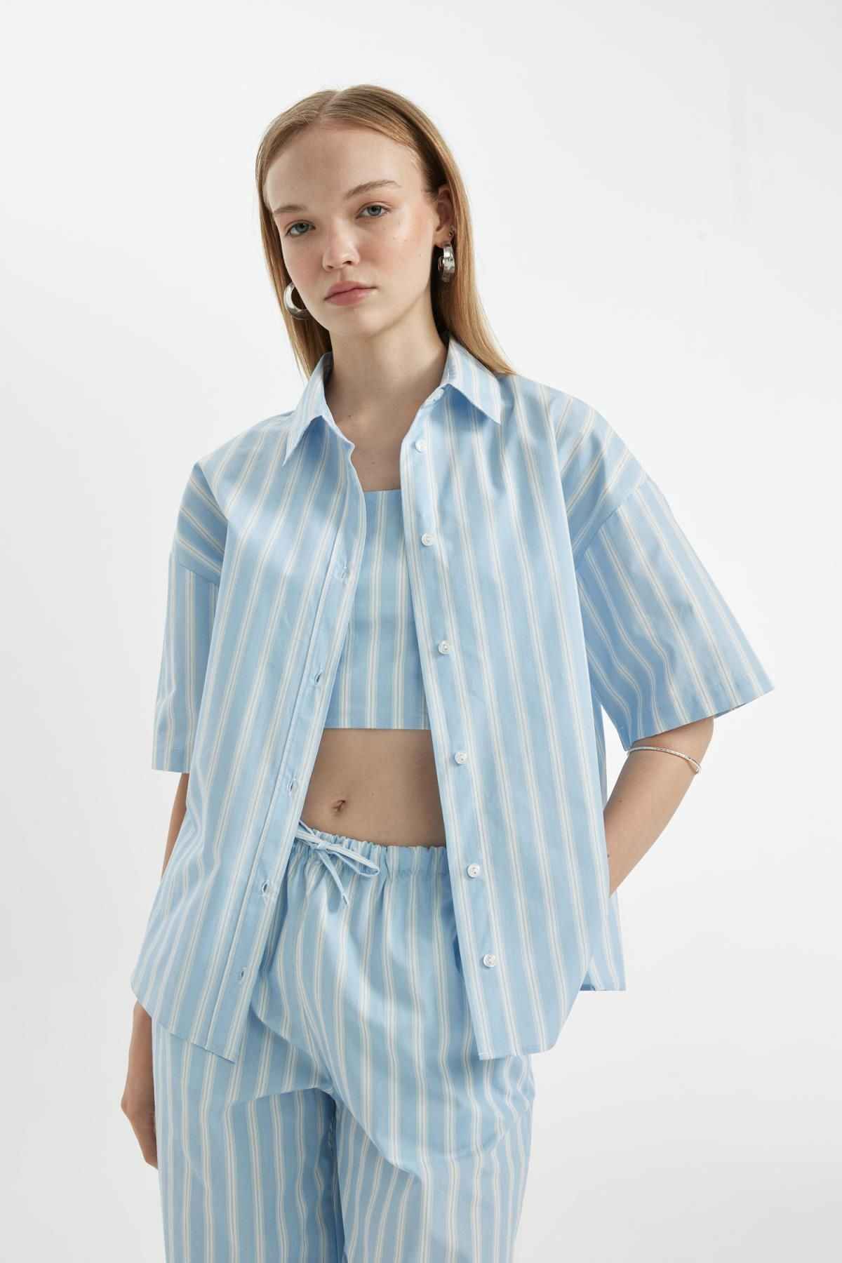 پیراهن آستین کوتاه پوپلین با سایز بزرگ