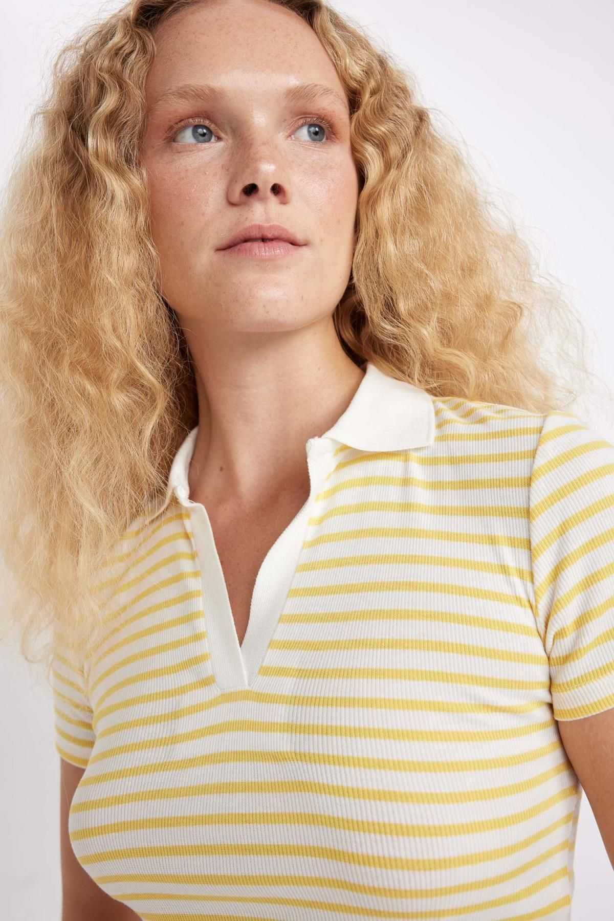 تیشرت آستین کوتاه با یقه پولو آجدار