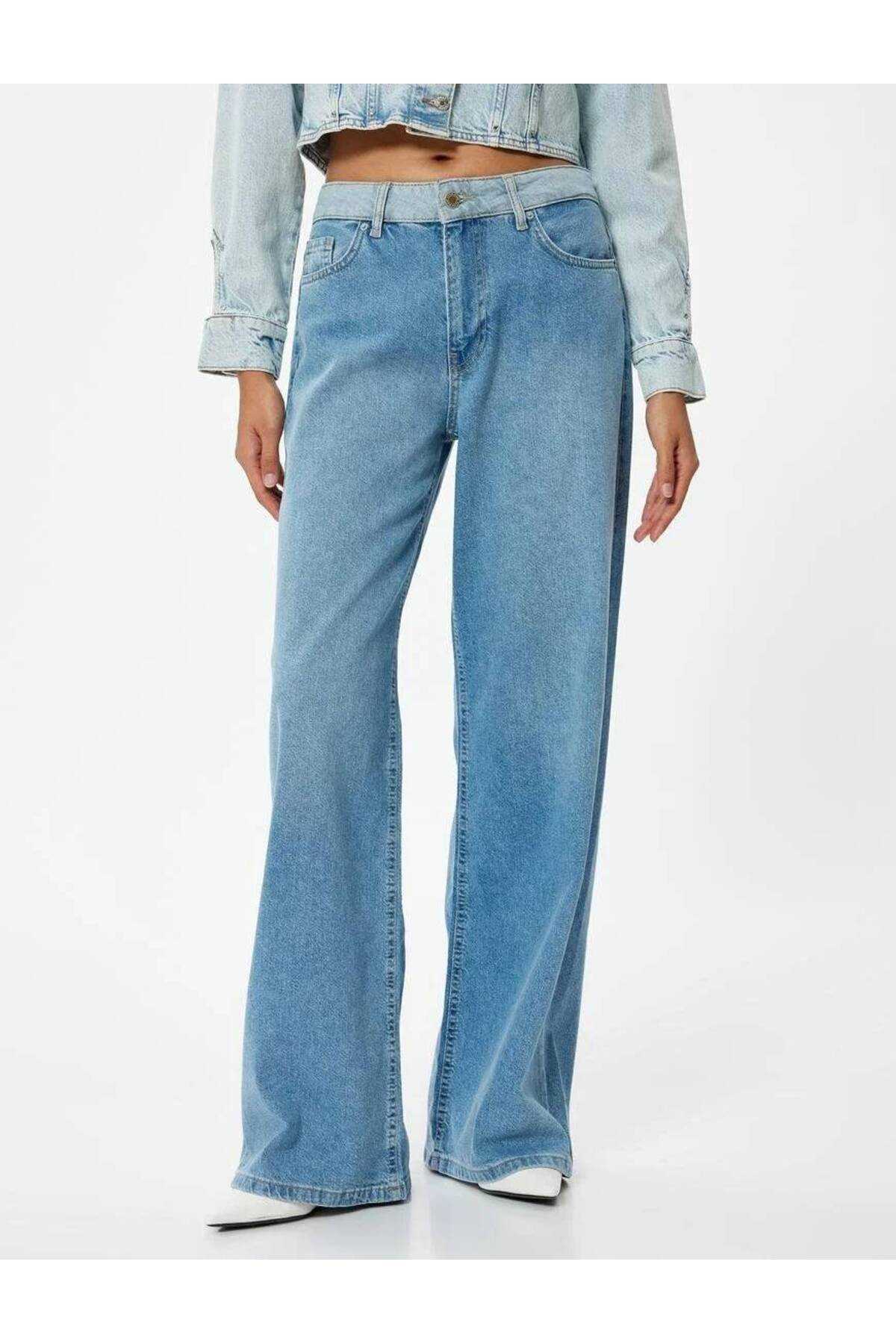 شلوار جین گشاد با دکمههای کمری استاندارد - جین ساق گشاد بیانکا