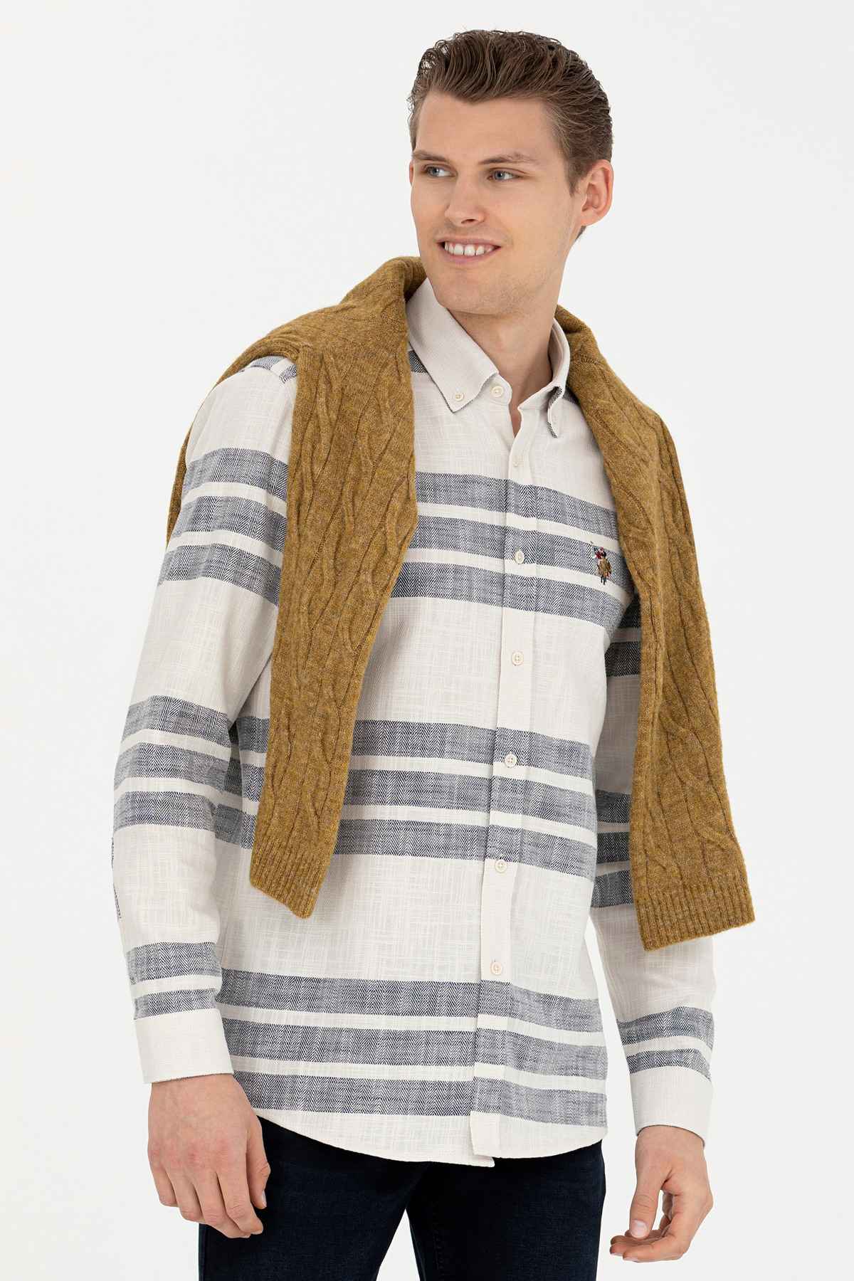 پیراهن آستین بلند مردانه سنگی 50272448-VR049