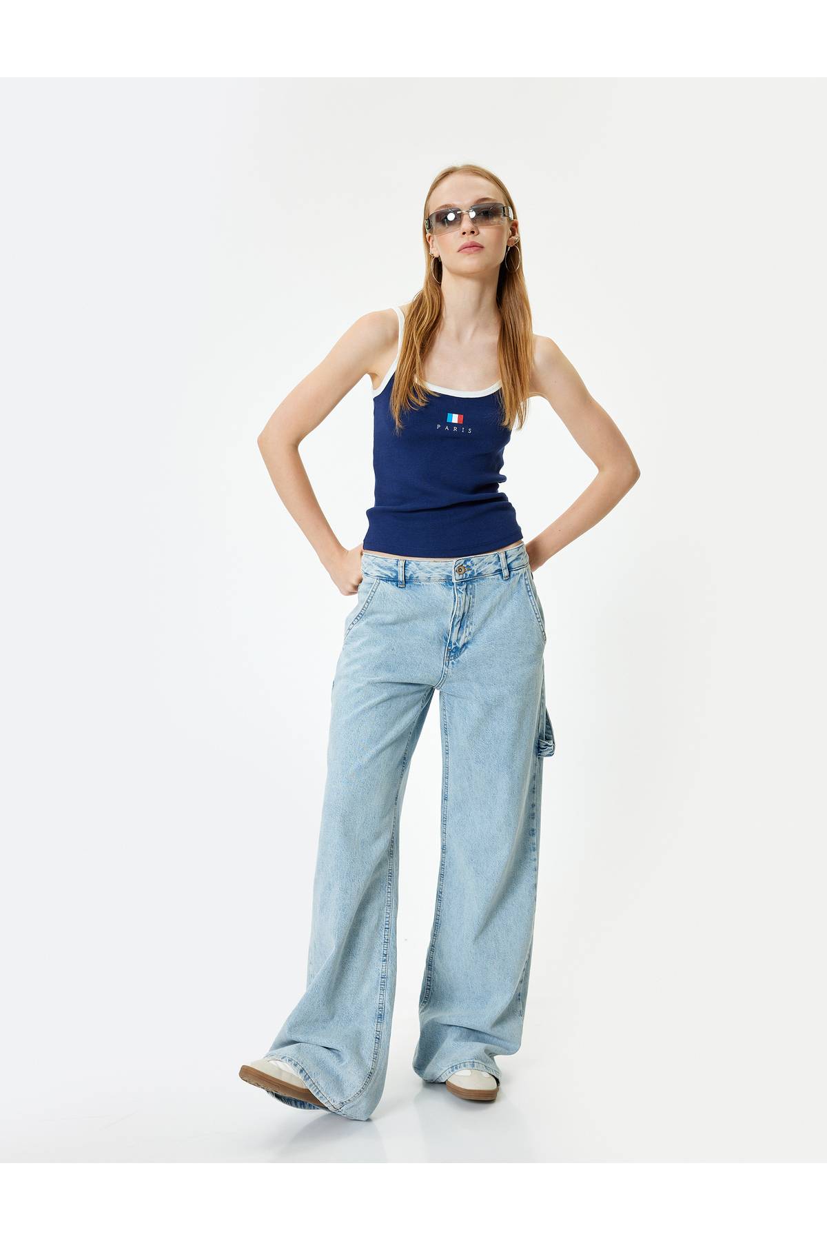 جین ساق گشاد جین با دکمههای پنبهای - شلوار جین صاف و گشاد