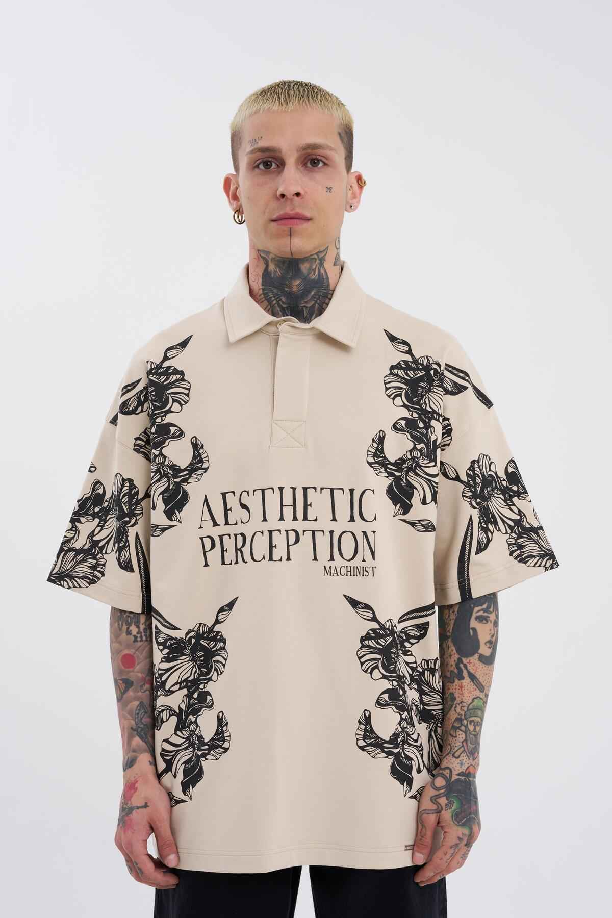 تیشرت مردانه یقه پولو با چاپ گل زیبا