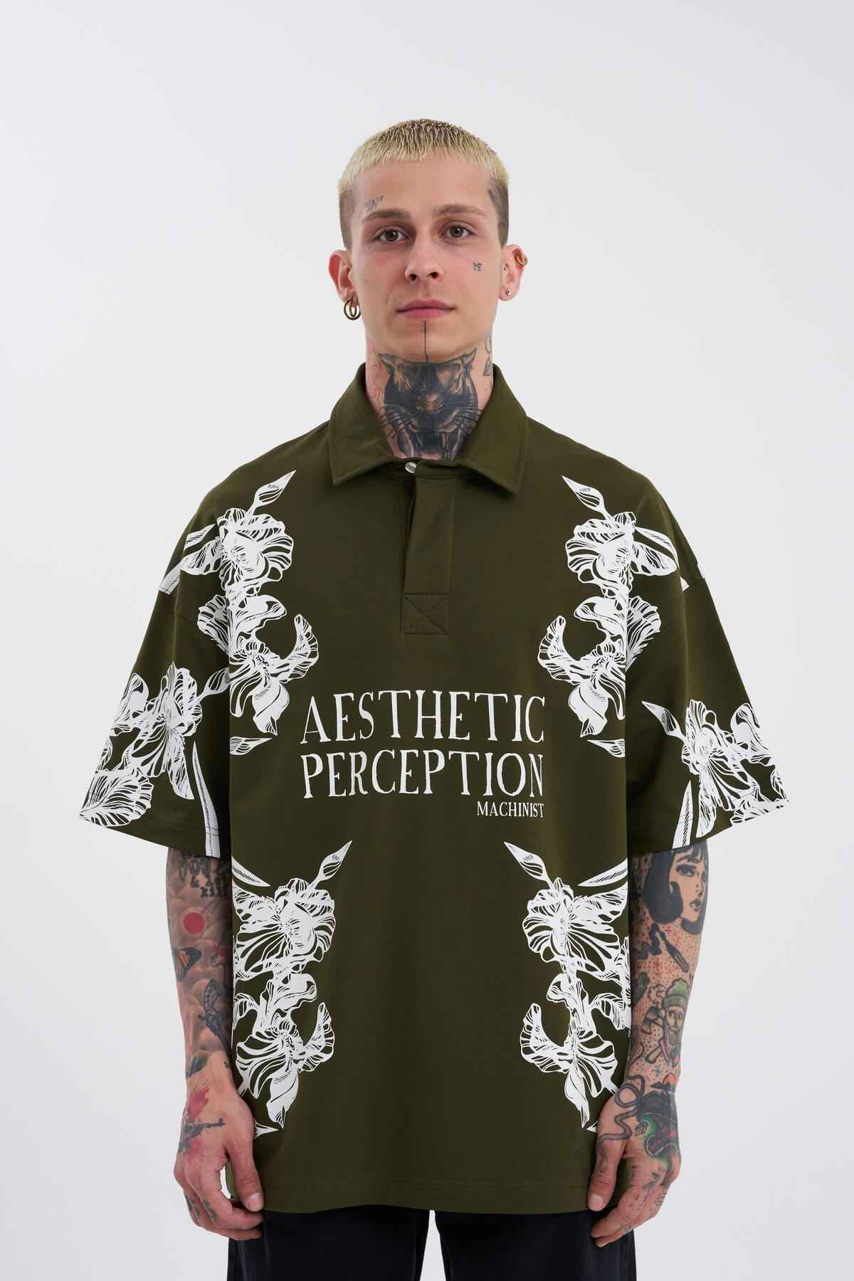 تیشرت مردانه یقه پولو با چاپ گل زیبا