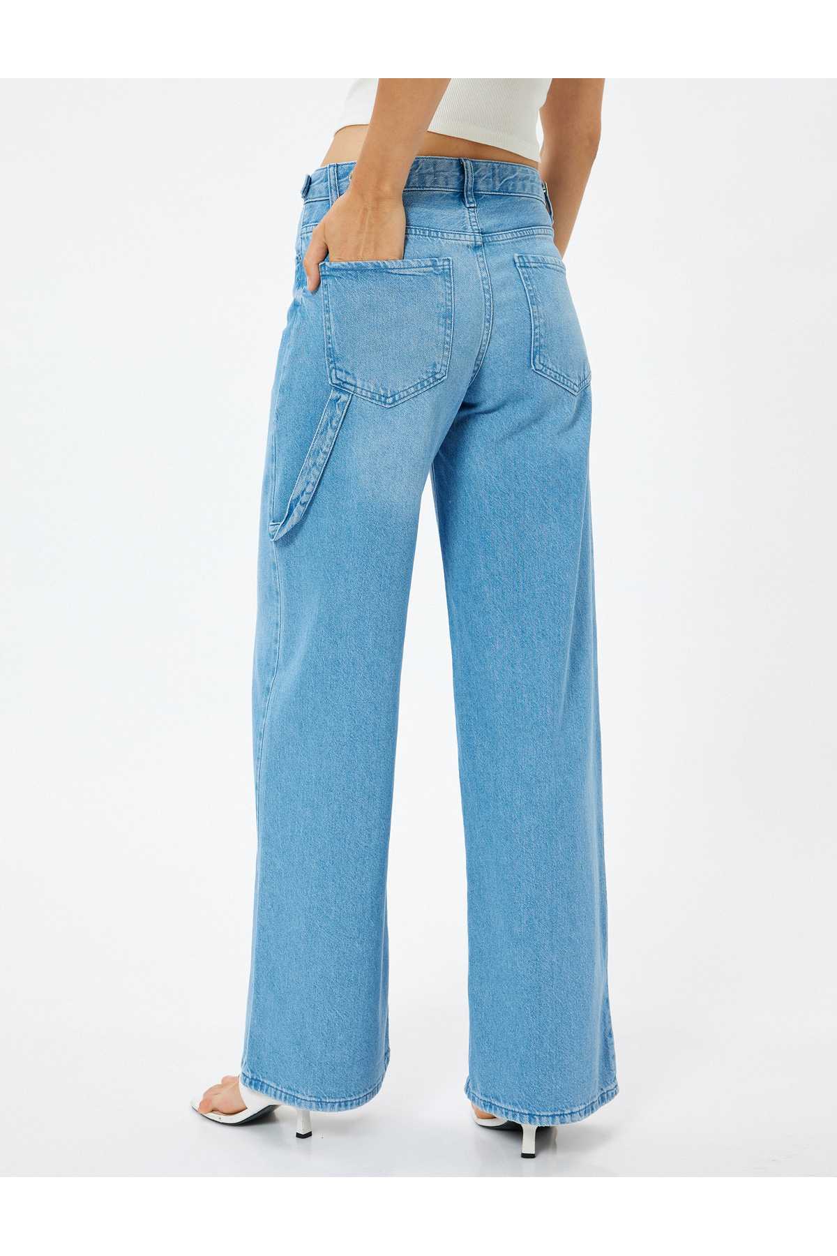 شلوار جین کمر کم با جزئیات جیب - شلوار جین گشاد