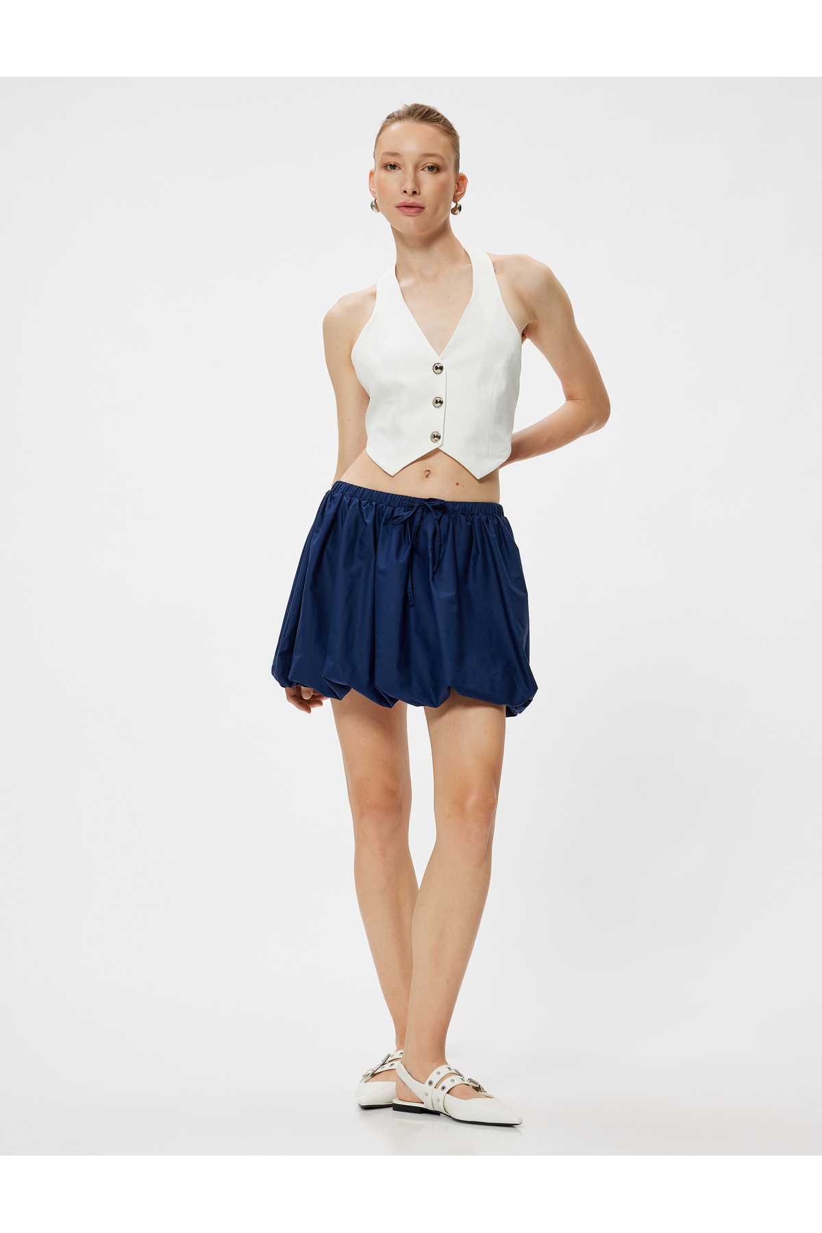 دامن بادکنکی کوتاه کمربند نخی