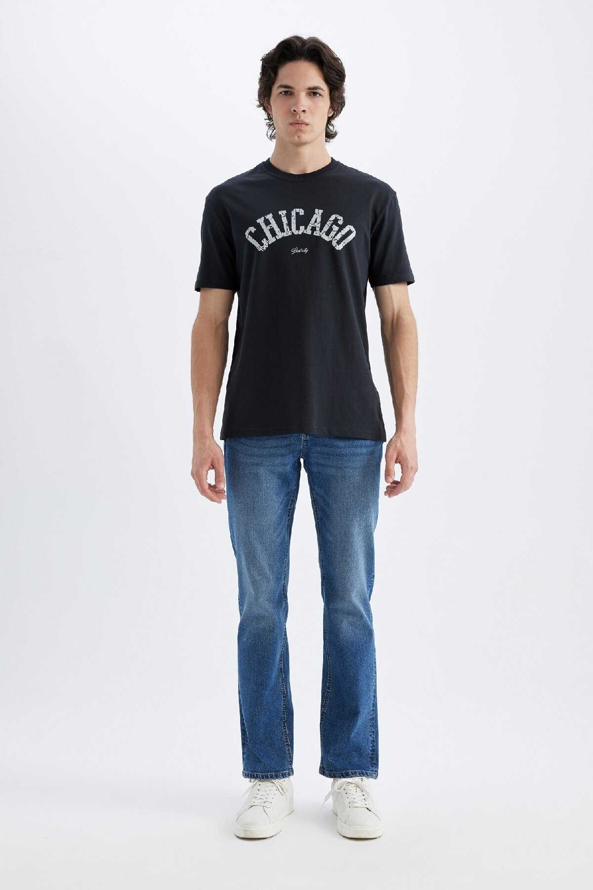 تیشرت آستین کوتاه یقه پرینت معمولی