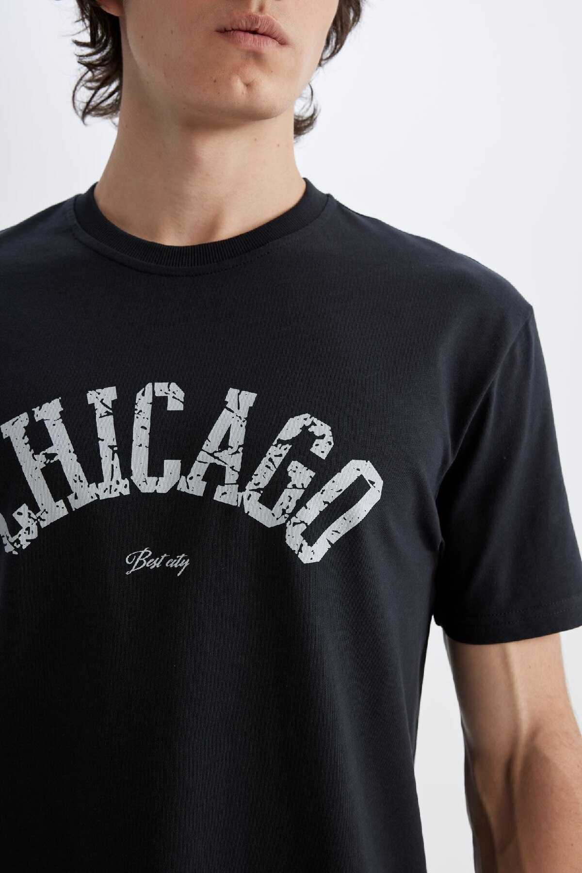 تیشرت آستین کوتاه یقه پرینت معمولی