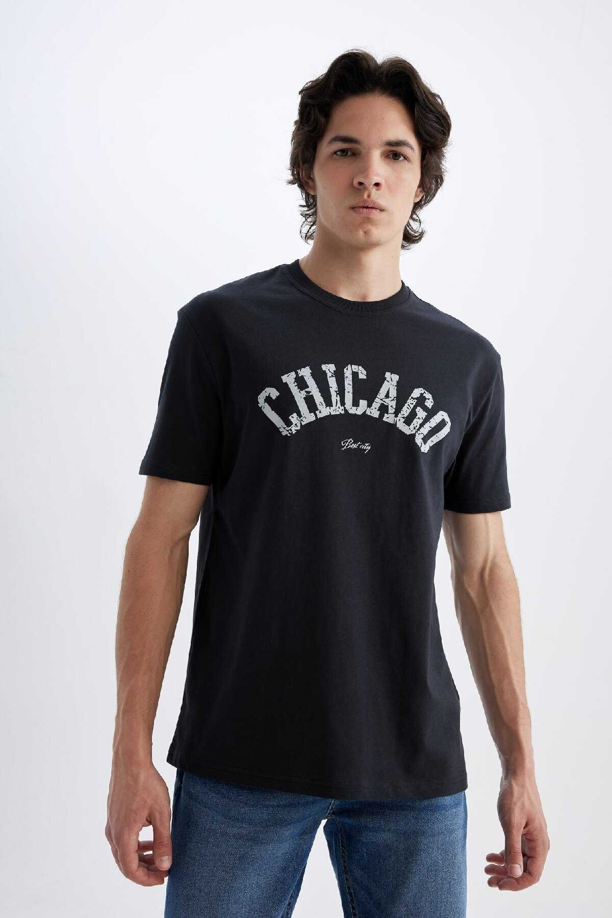 تیشرت آستین کوتاه یقه پرینت معمولی